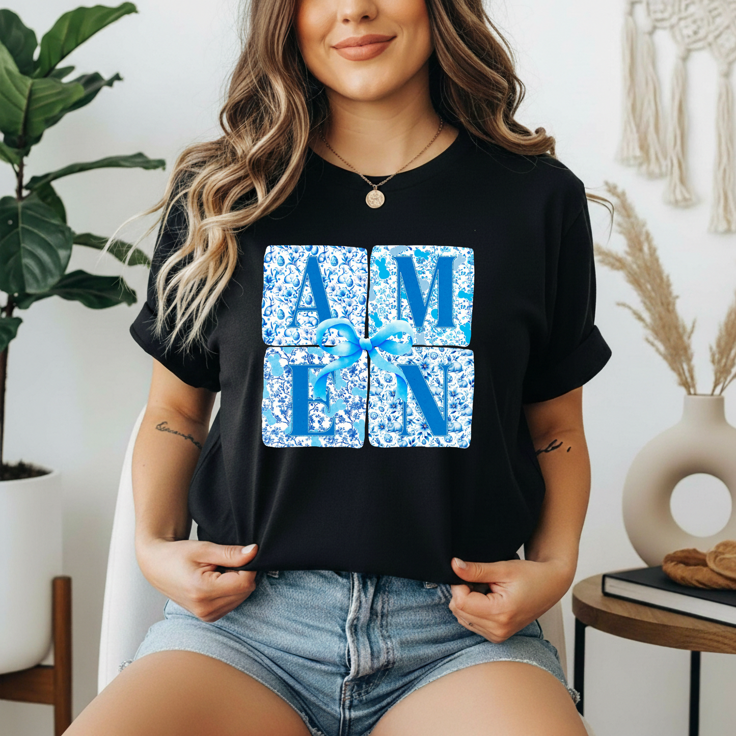 Amen Blue Floral Gildan