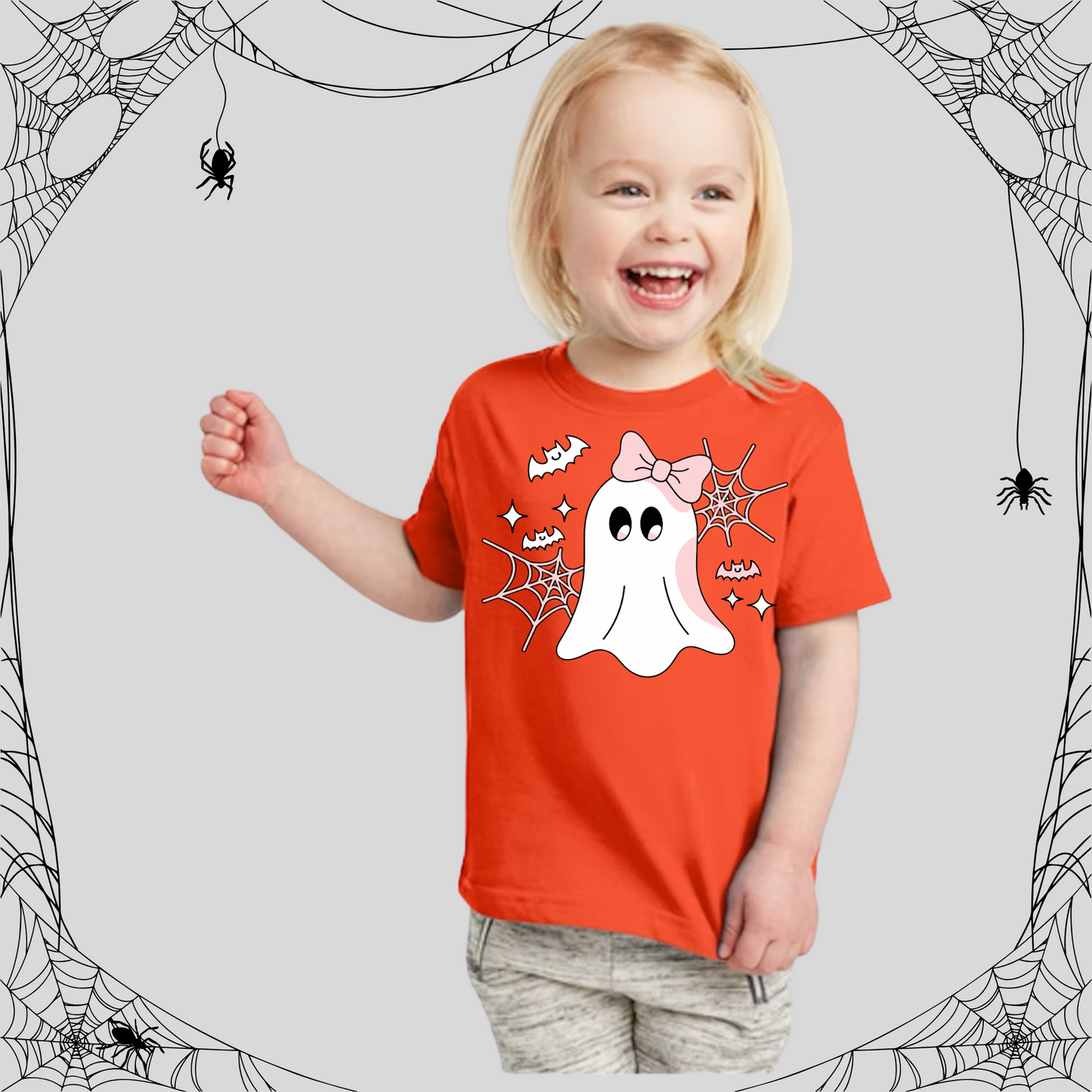 Toddler Cute Ghost Pink Bow Tee