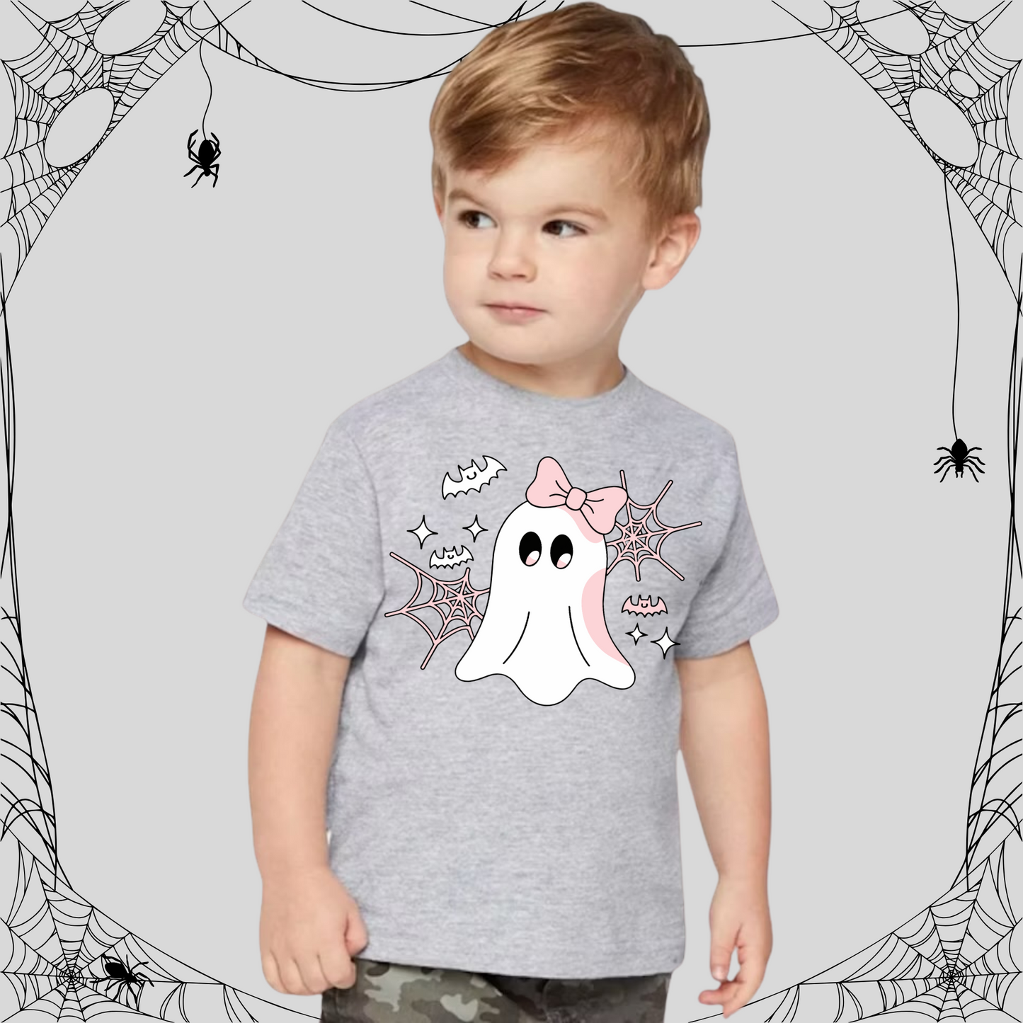 Toddler Cute Ghost Pink Bow Tee