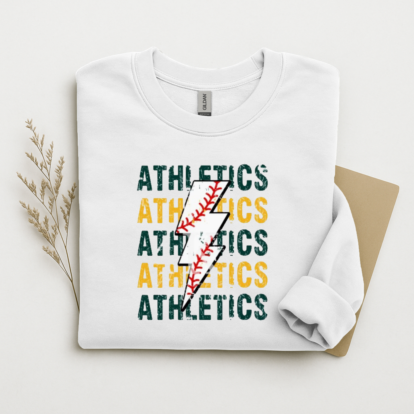 Athletics Lightening Baseball Gildan Sweatshirt Cotton