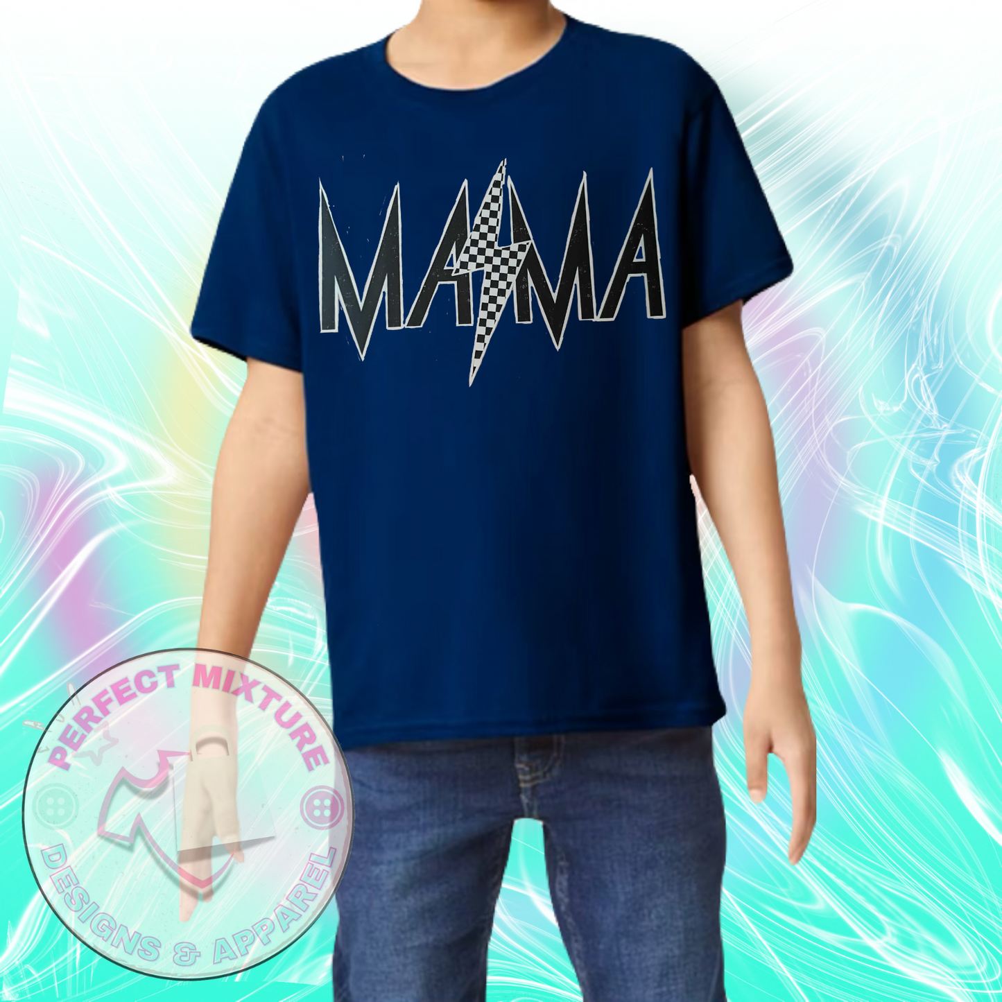 Mama Checkered Distressed Design Tee
