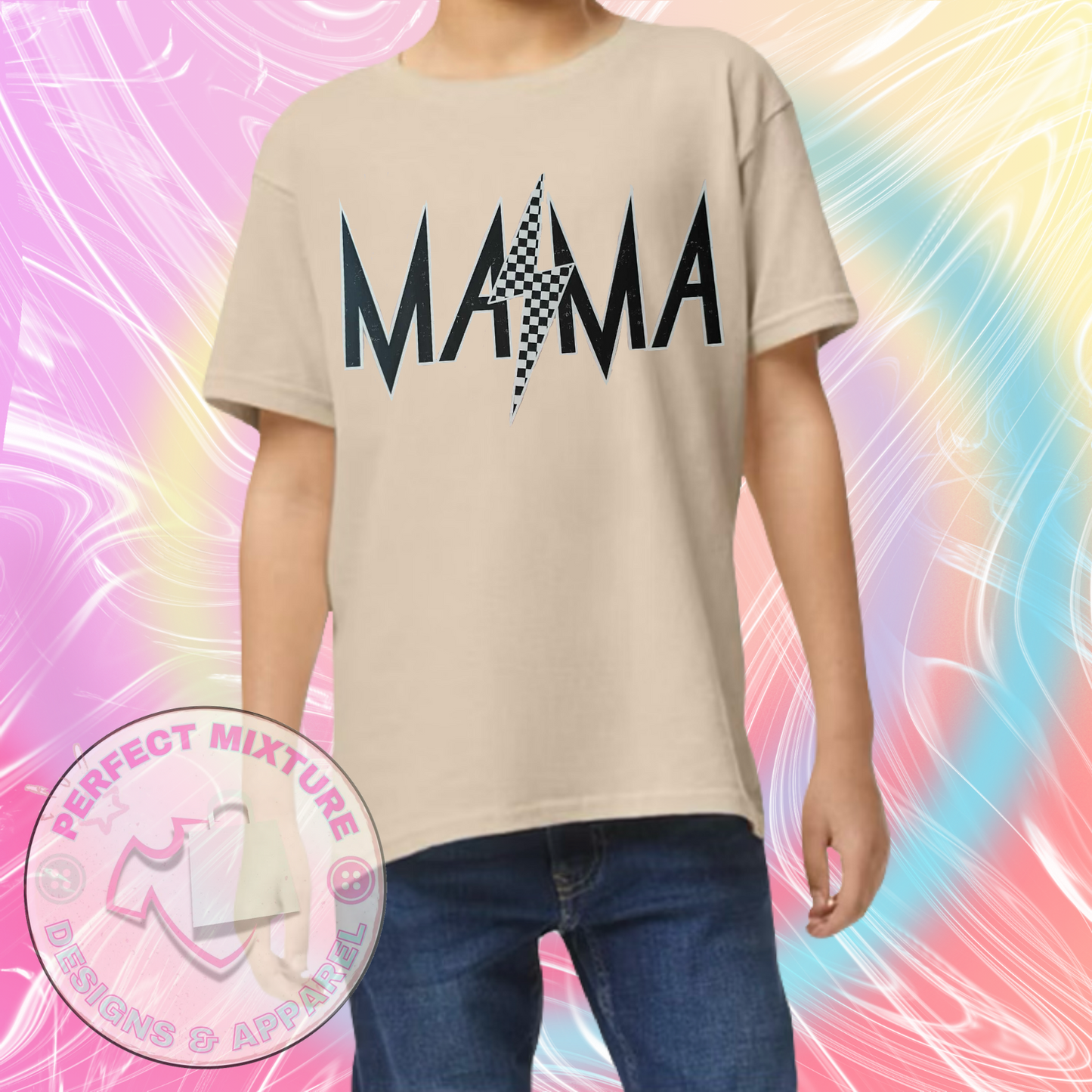 Mama Checkered Distressed Design Tee