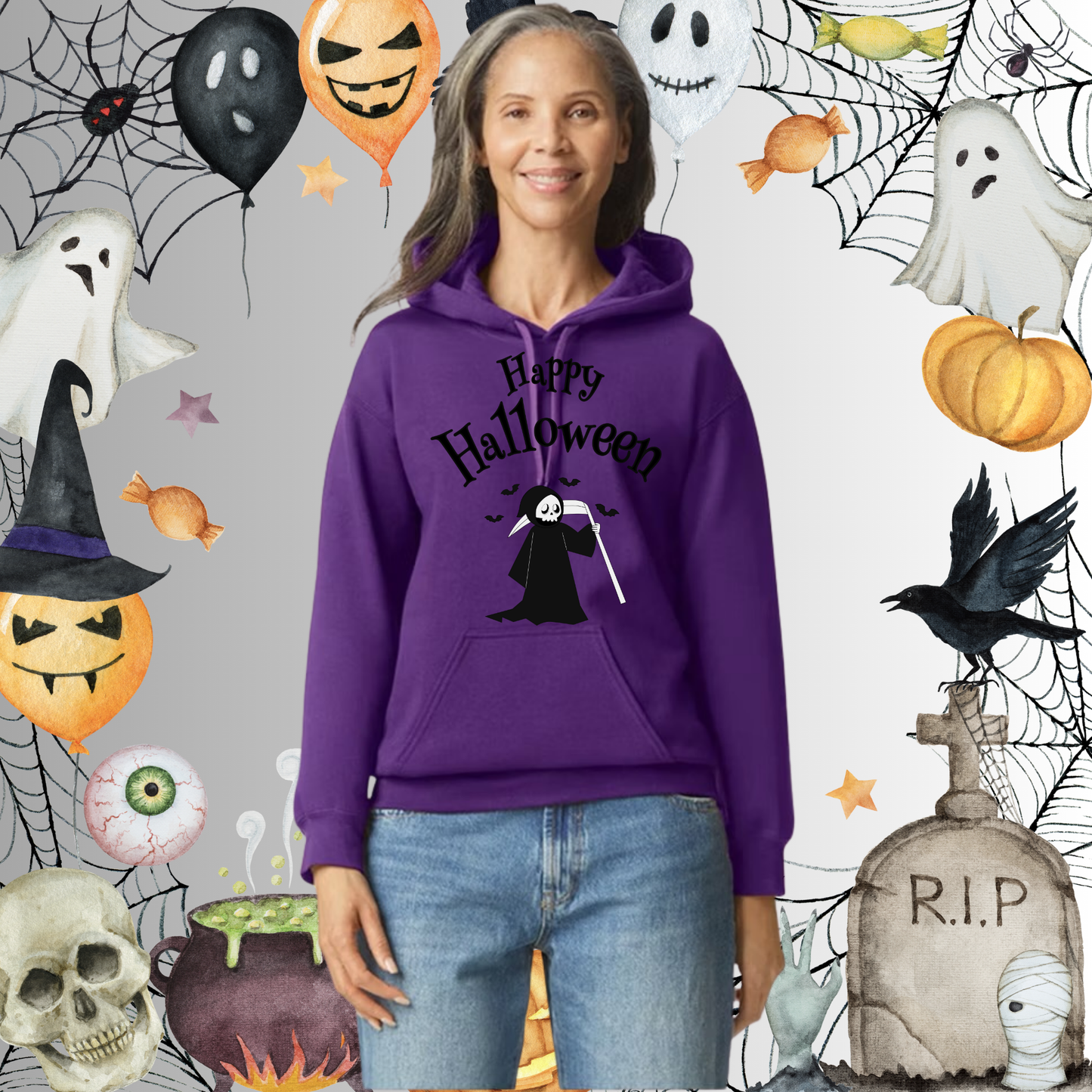 Adult Happy Halloween Reaper Hoodie