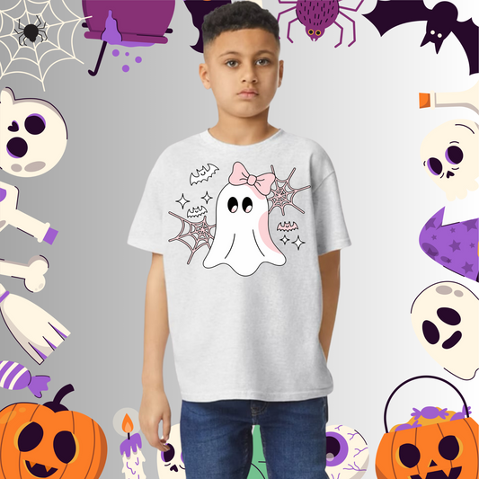 Youth Cute Ghost Pink Bow Tee