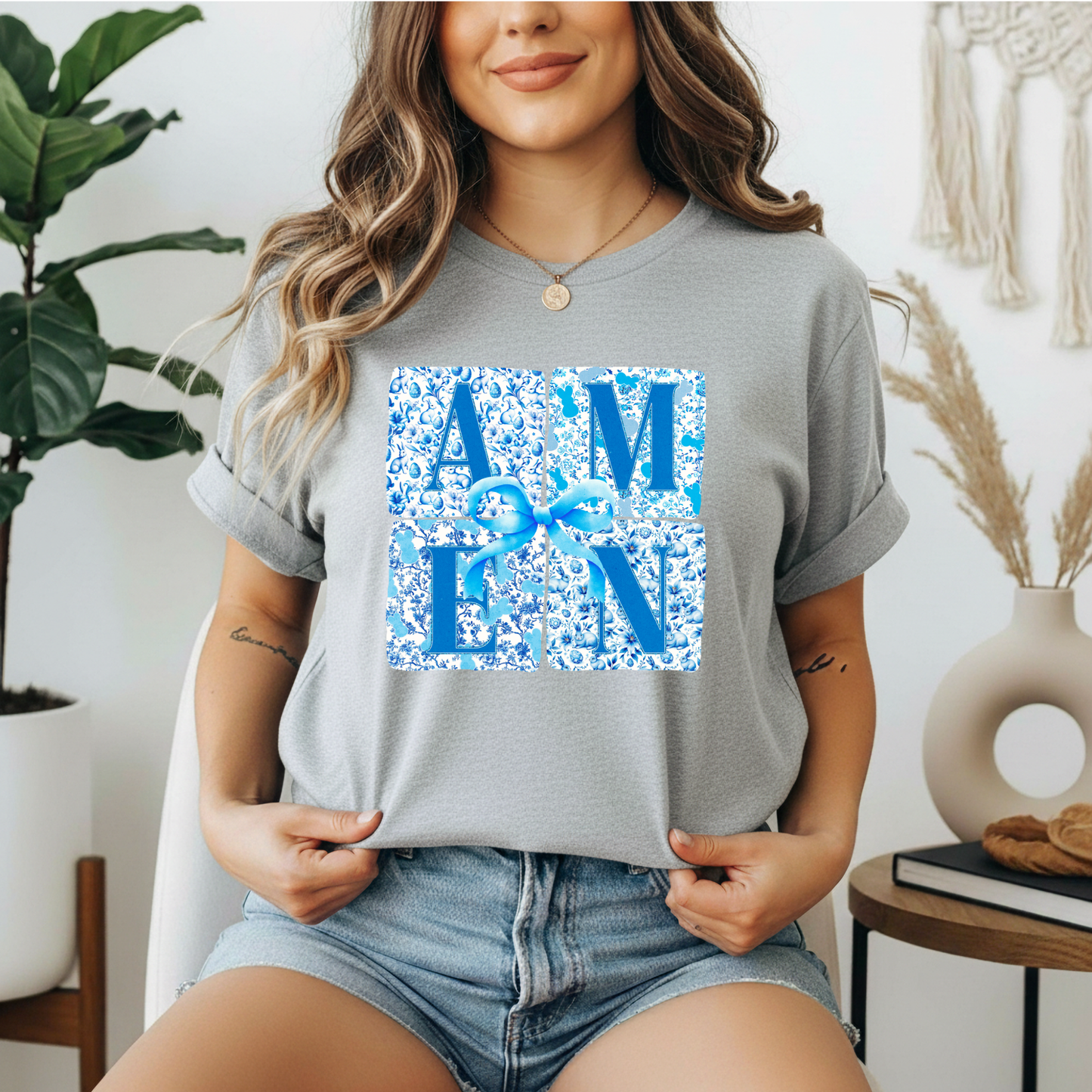 Amen Blue Floral Gildan