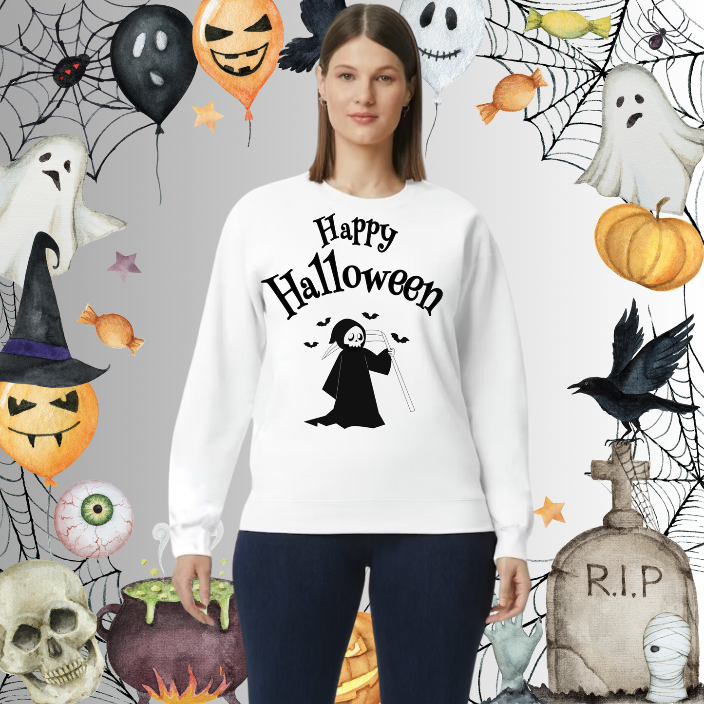 Adult Happy Halloween Reaper Sweatshirt