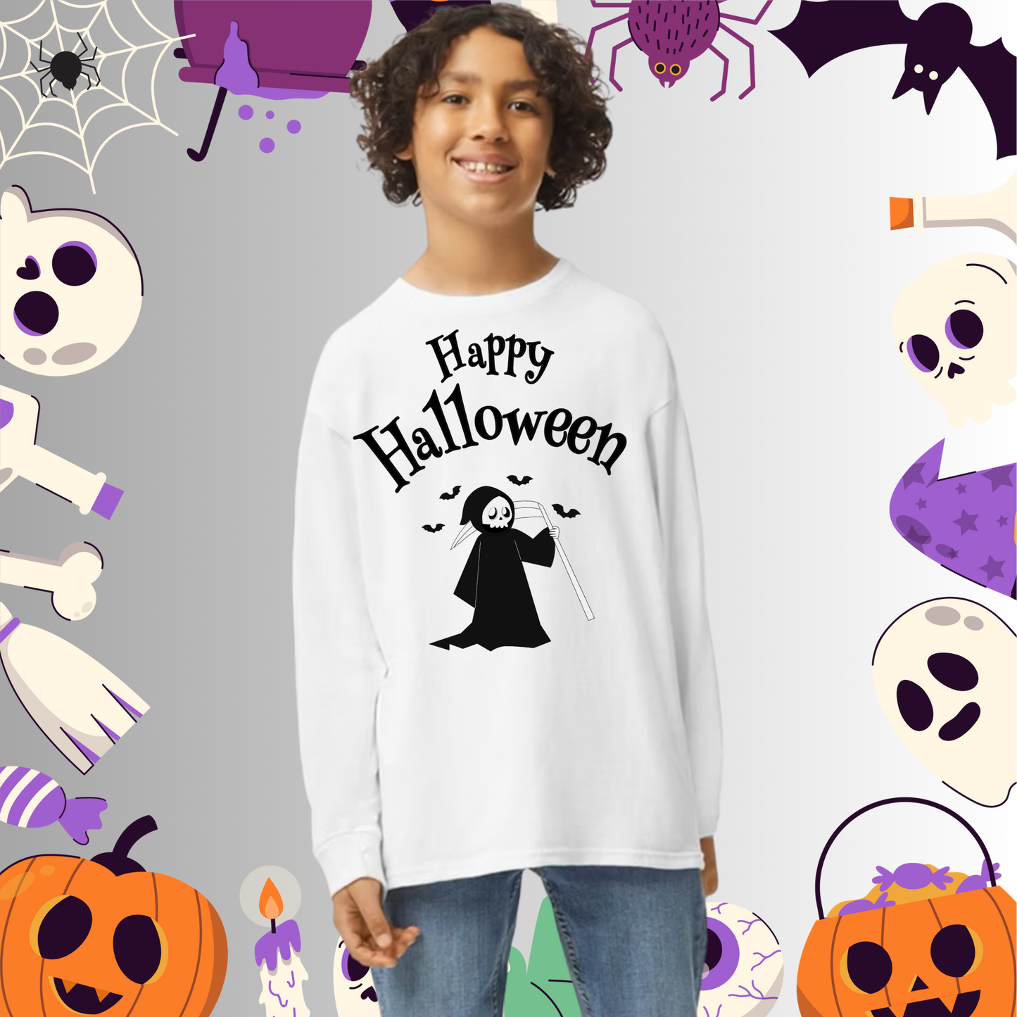 Youth Happy Halloween Reaper Long Sleeve