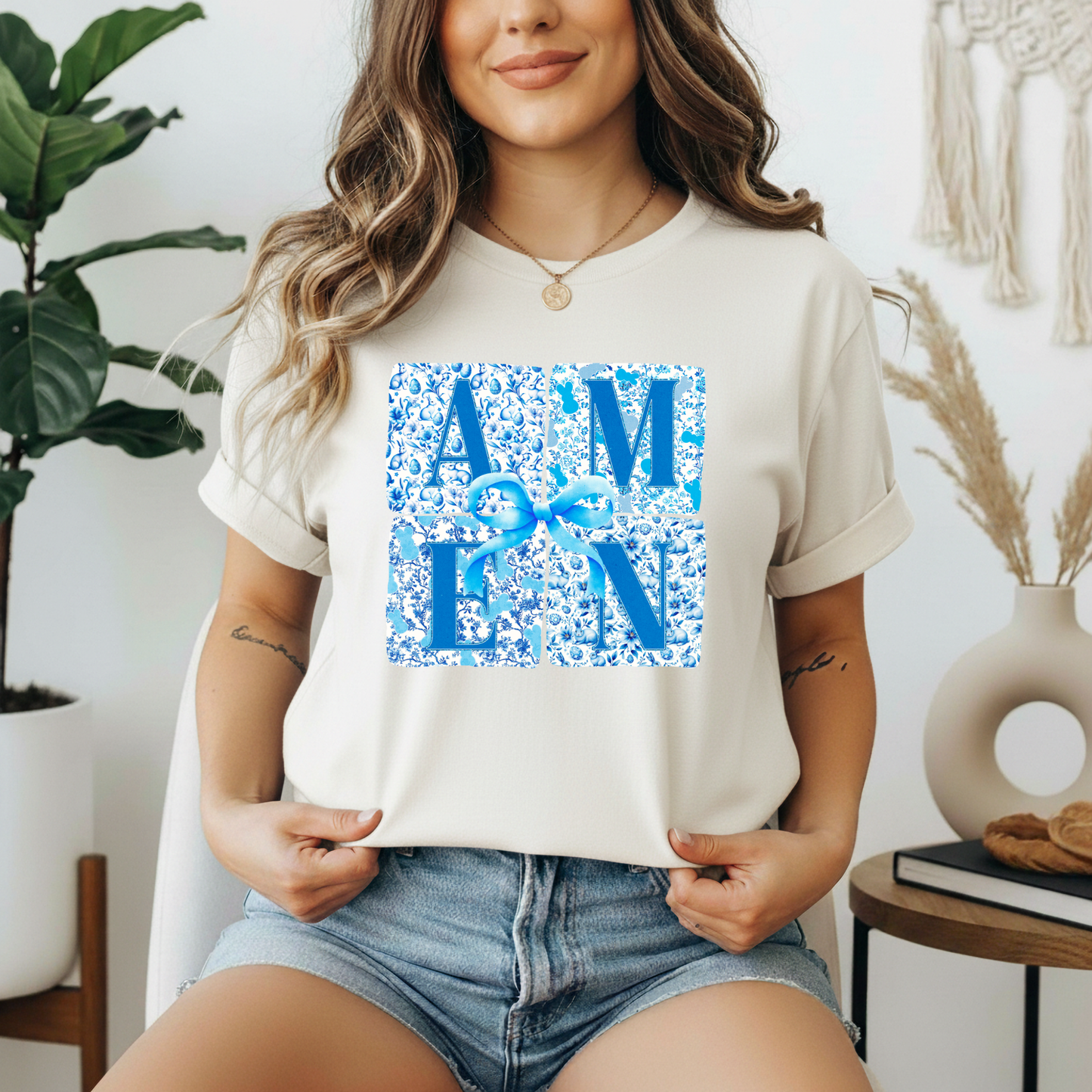 Amen Blue Floral Gildan