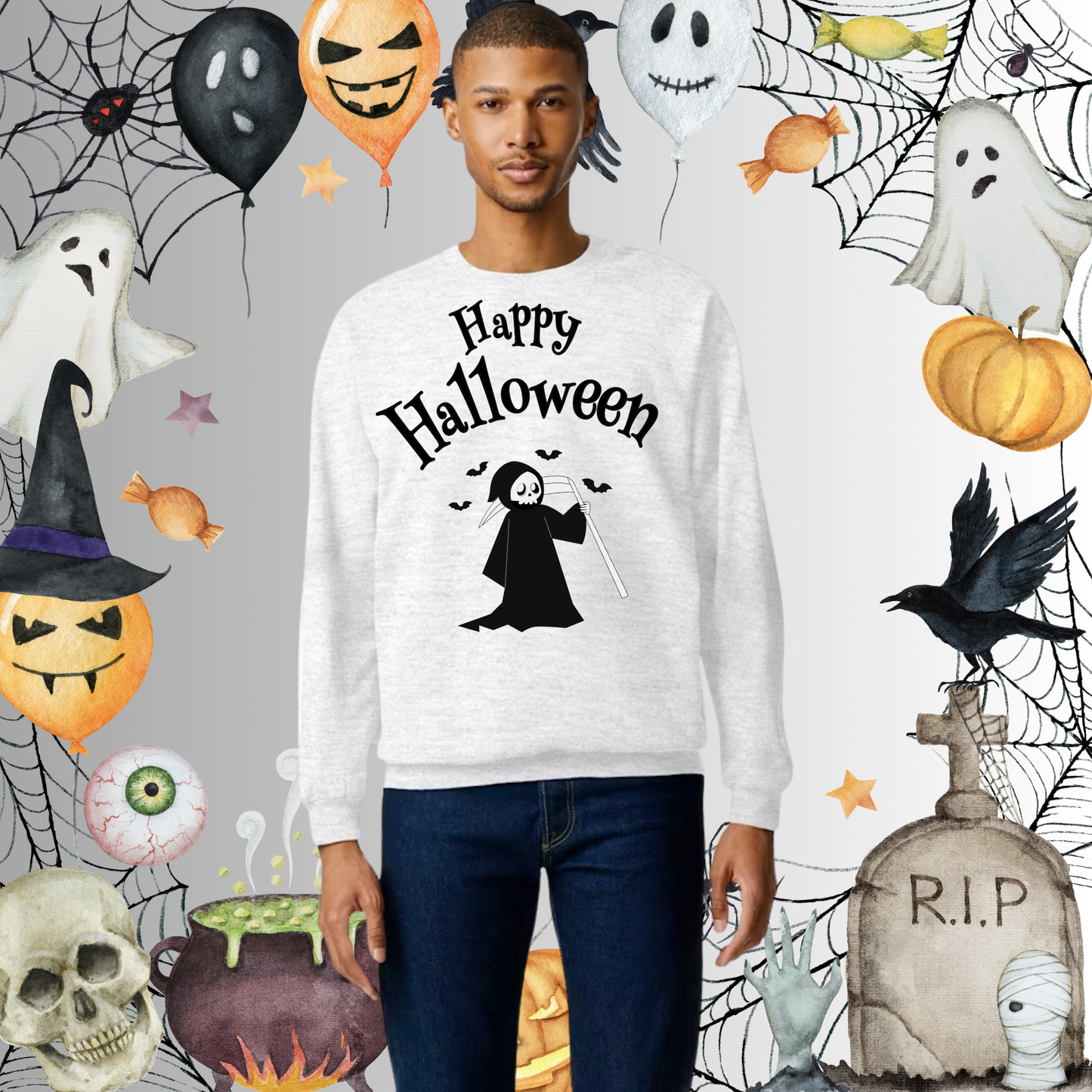 Adult Happy Halloween Reaper Sweatshirt