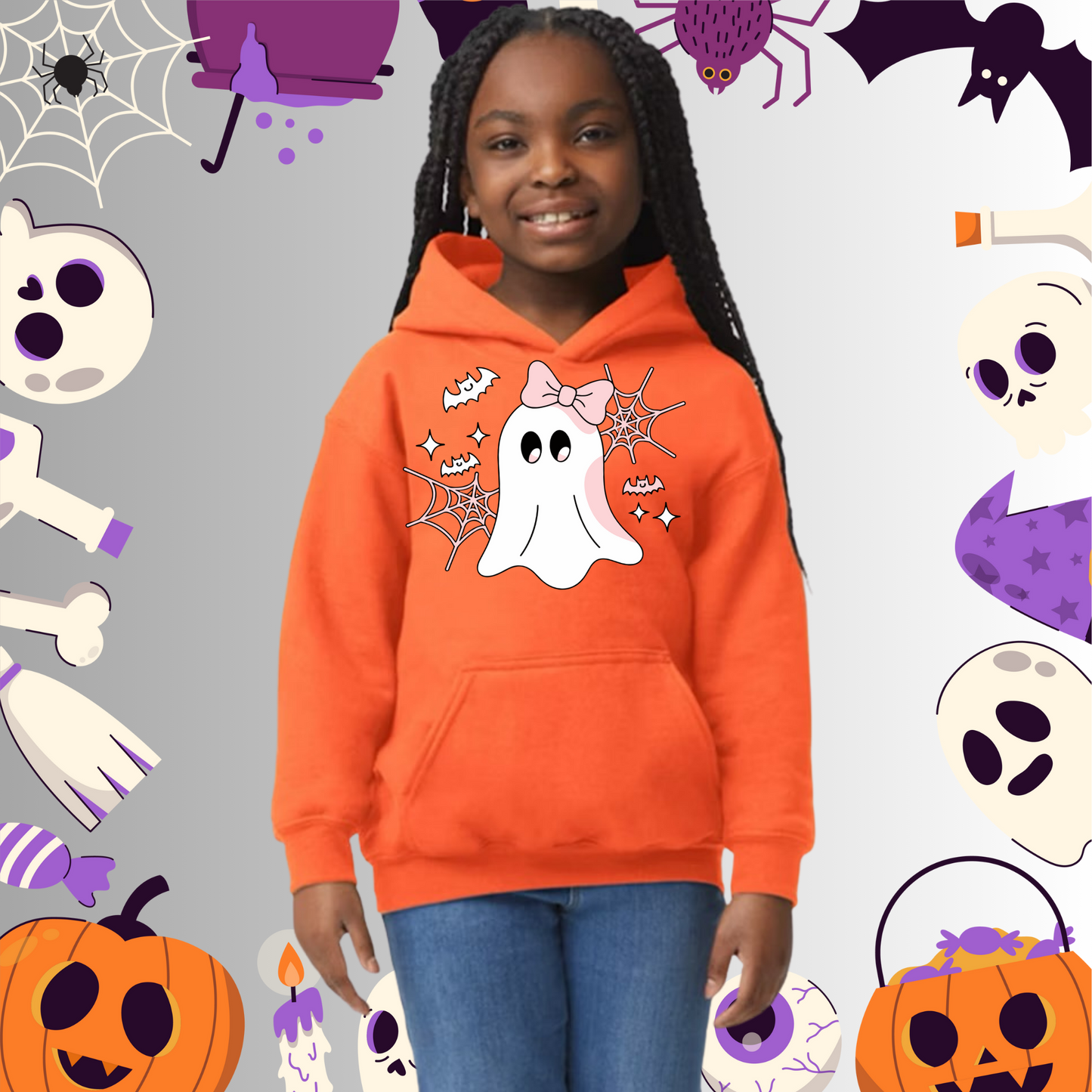 Youth Cute Ghost Pink Bow Hoodie
