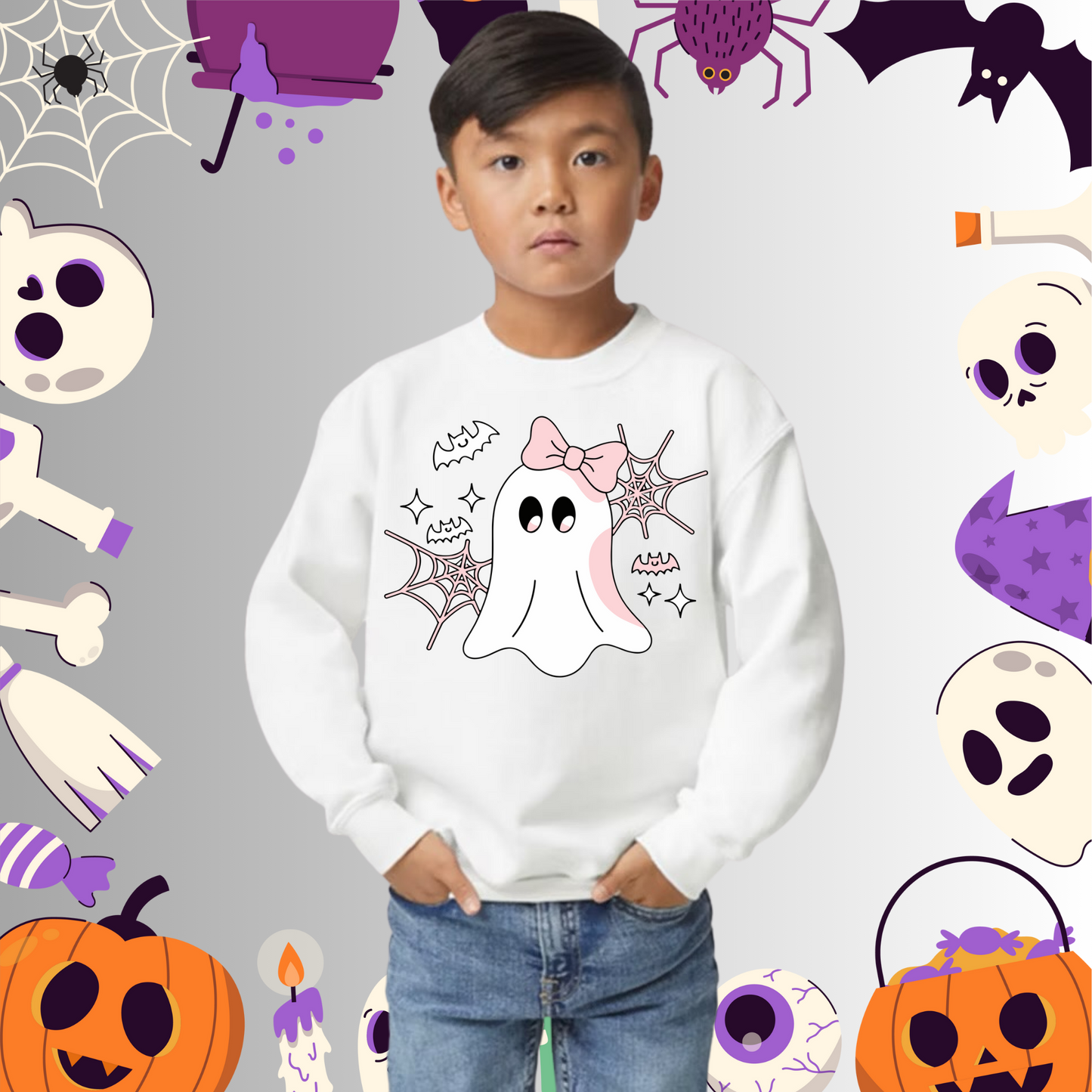 Youth Cute Ghost Pink Bow Sweatshirt