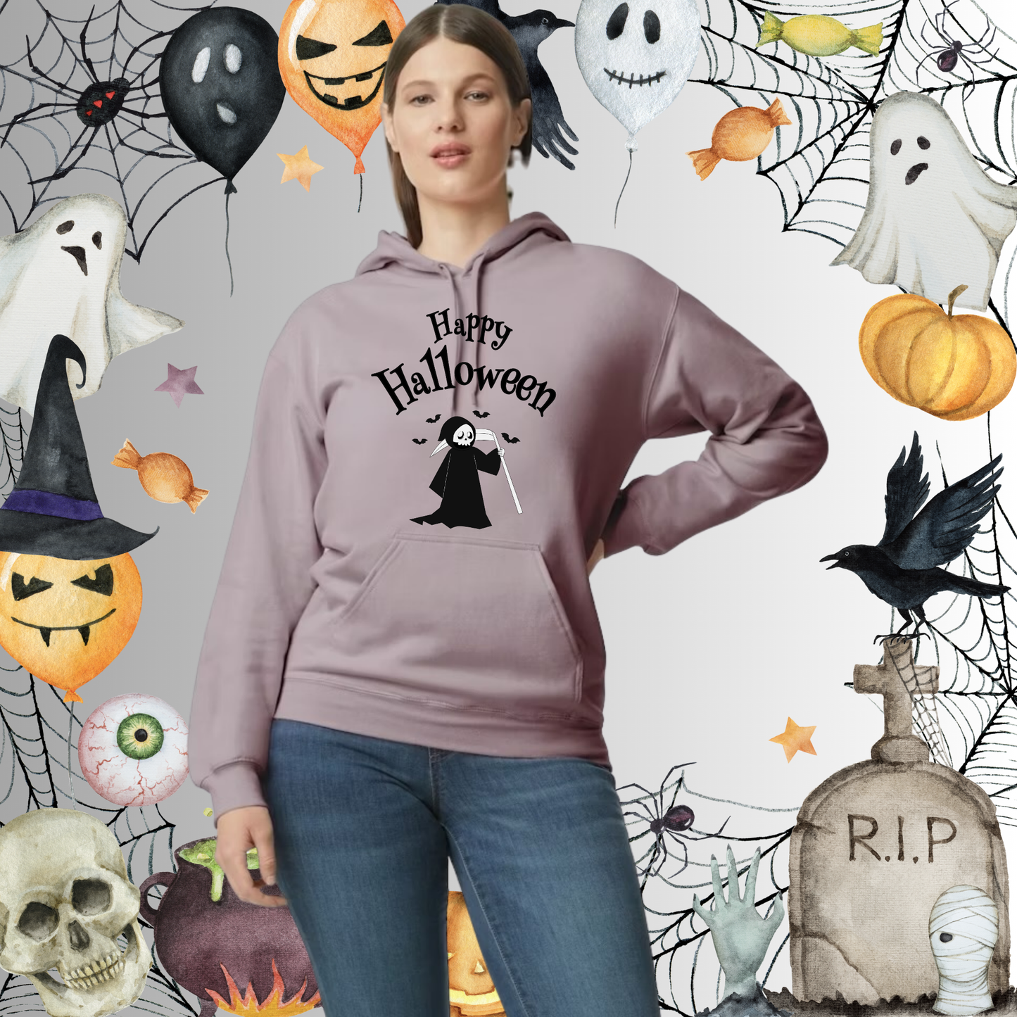 Adult Happy Halloween Reaper Hoodie