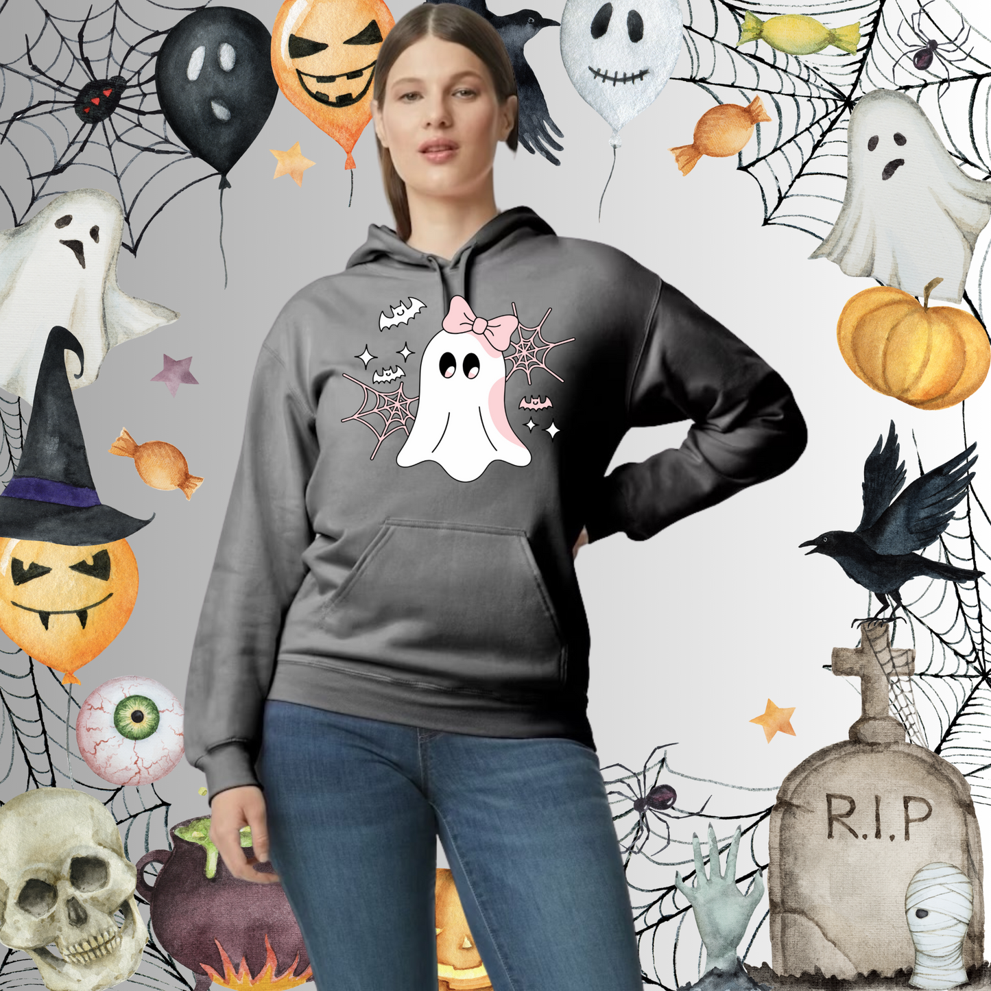 Adult Cute Ghost Pink Bow Hoodie