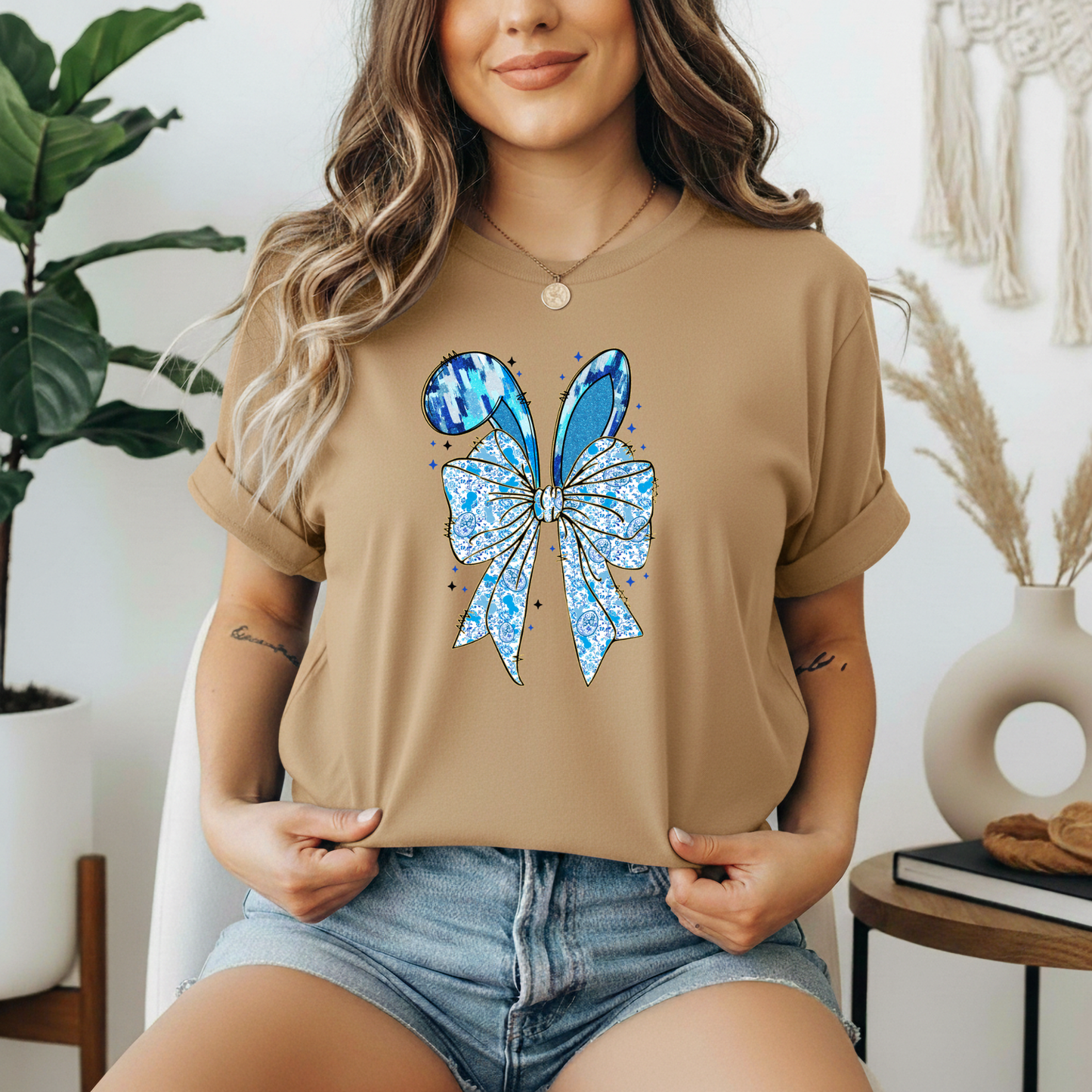 Easter Bow Blue Floral Gildan