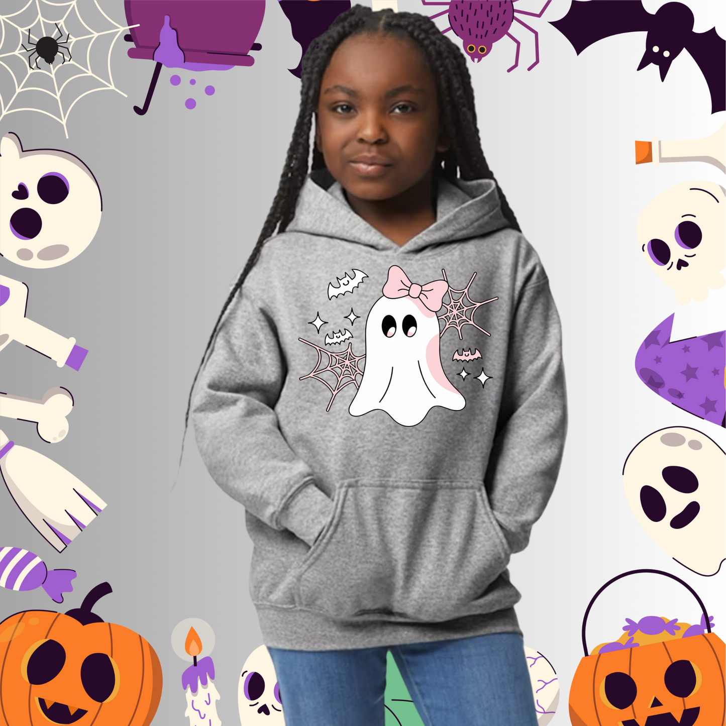 Youth Cute Ghost Pink Bow Hoodie
