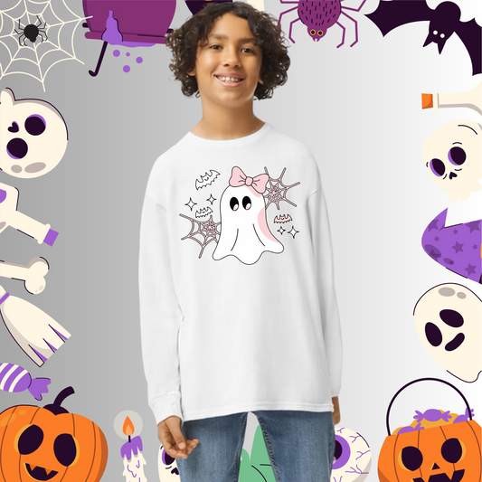 Youth Cute Ghost Pink Bow Long Sleeve