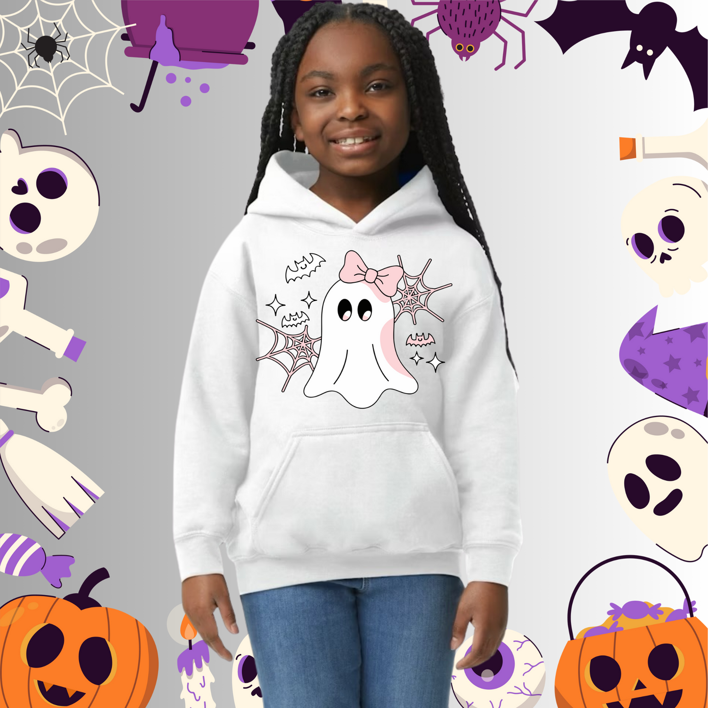Youth Cute Ghost Pink Bow Hoodie