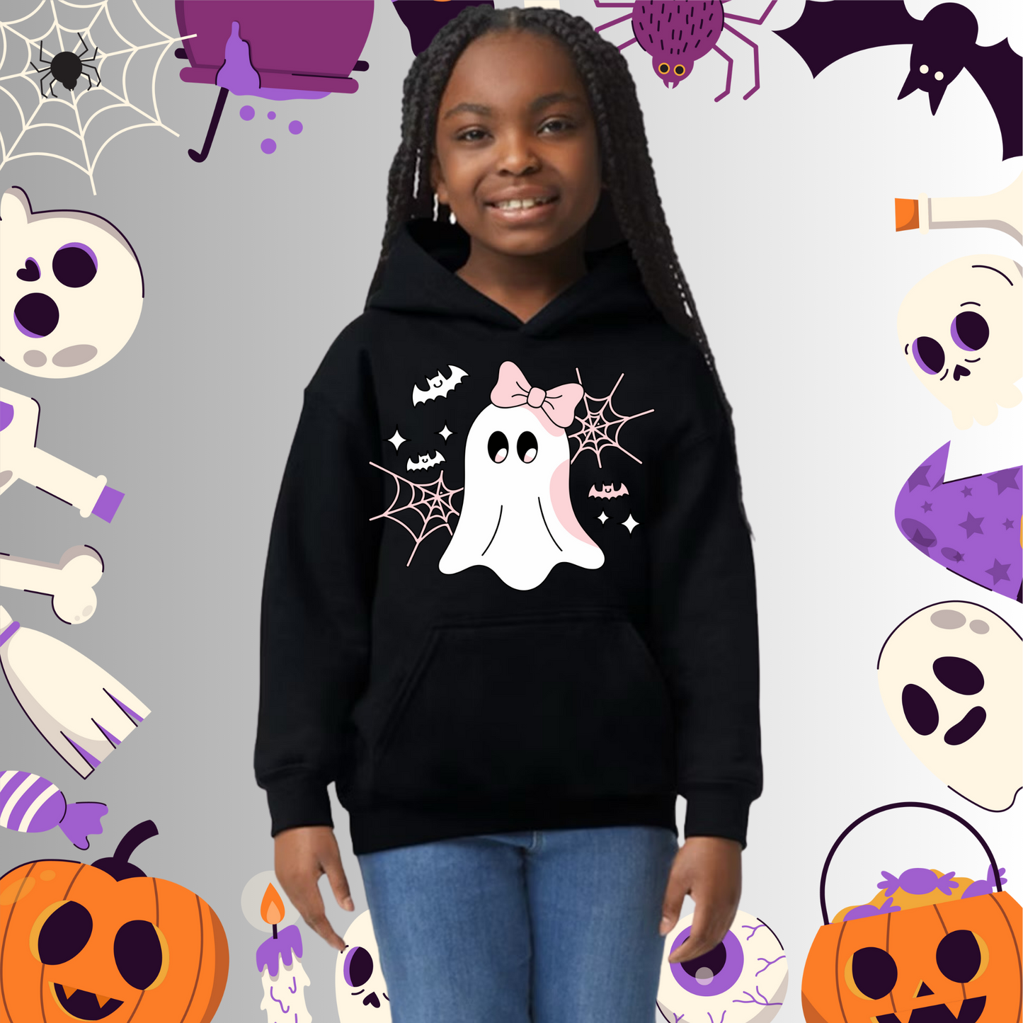 Youth Cute Ghost Pink Bow Hoodie