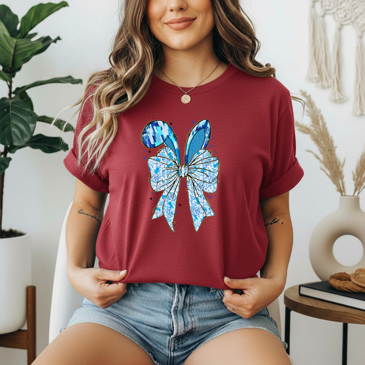 Easter Bow Blue Floral Gildan