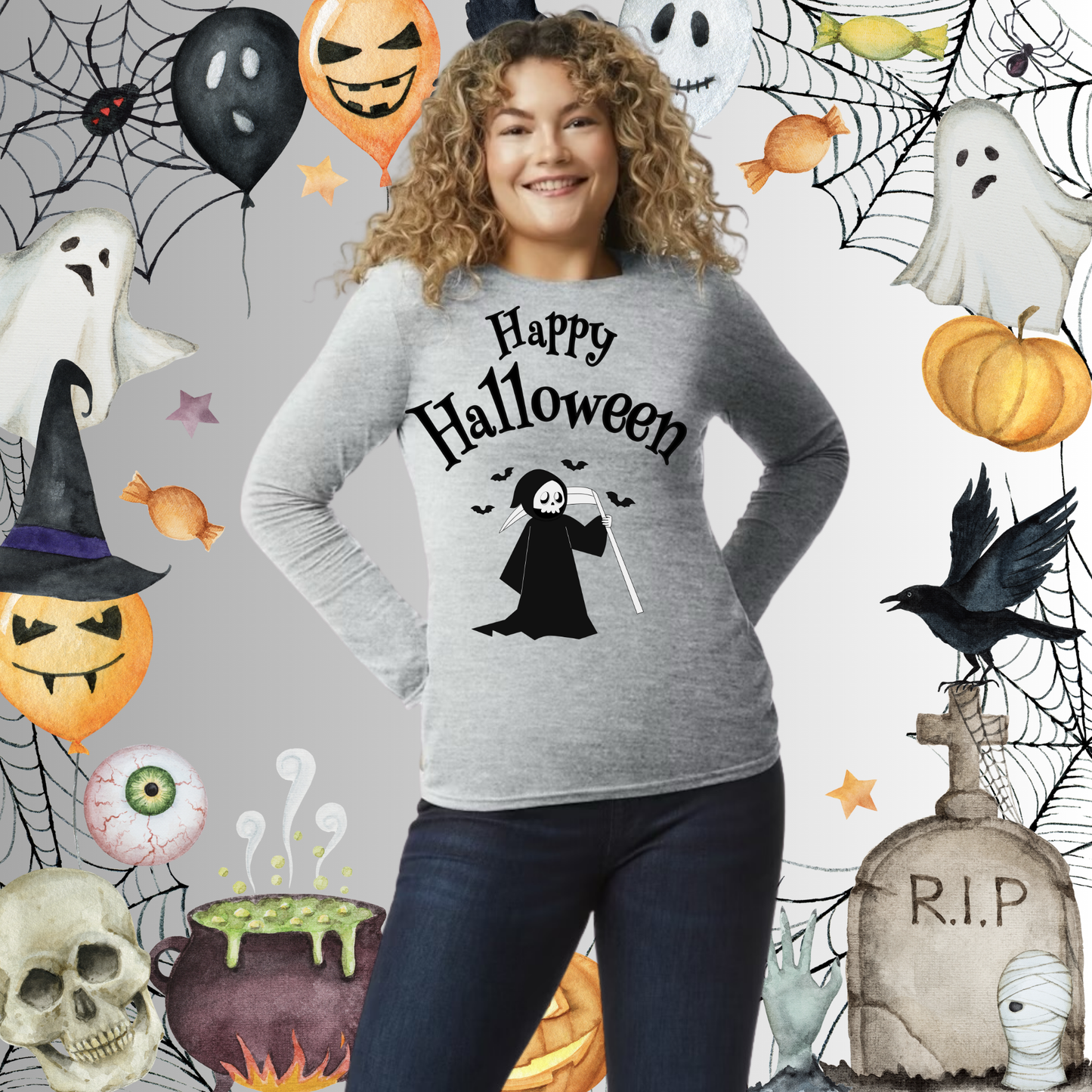 Adult Happy Halloween Reaper Long Sleeve