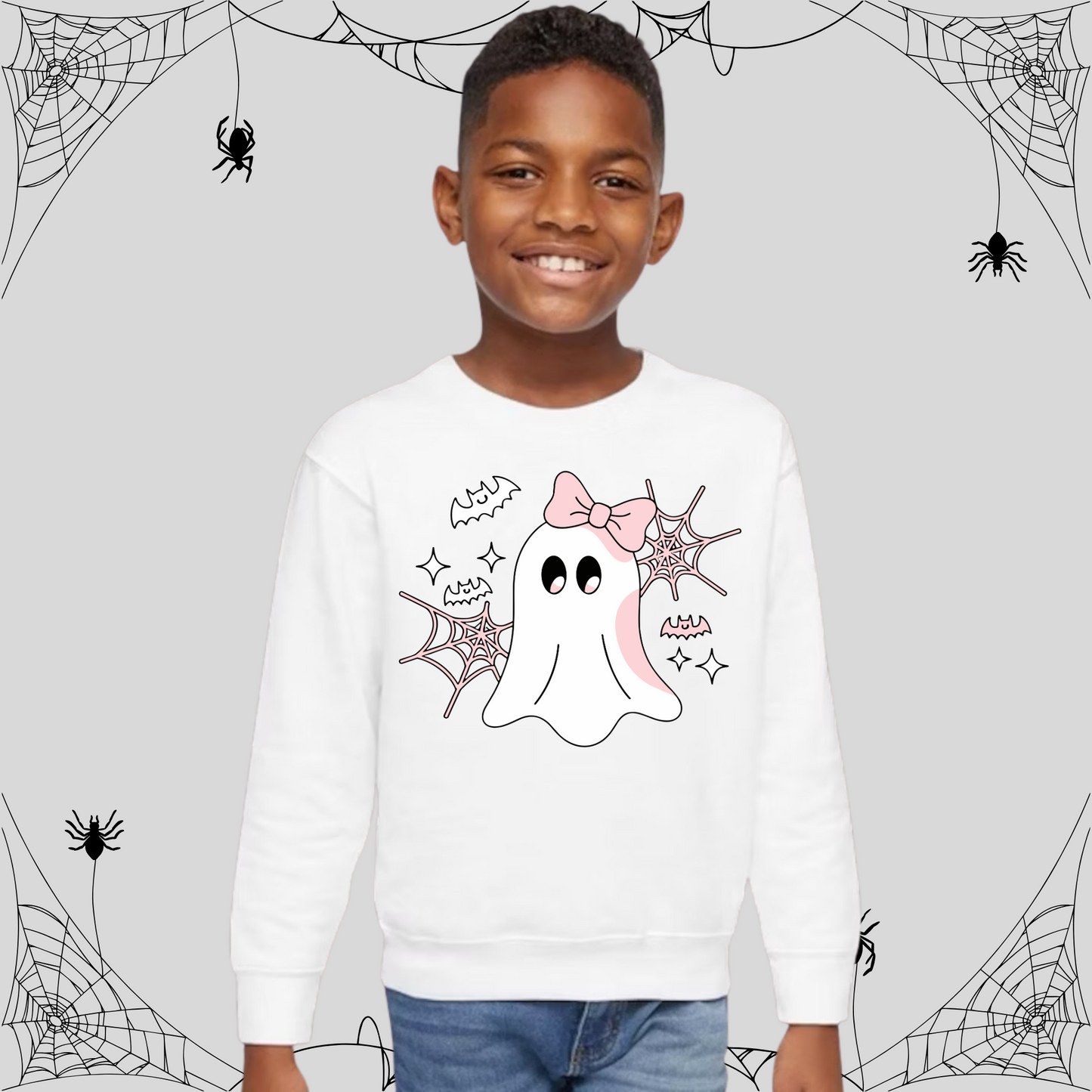 Toddler Cute Ghost Pink Bow Sweatshirt