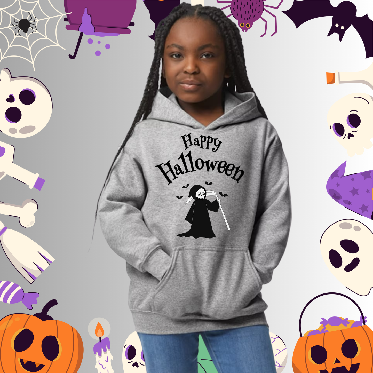 Youth Happy Halloween Reaper Hoodie