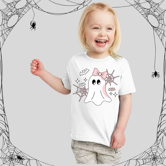 Toddler Cute Ghost Pink Bow Tee