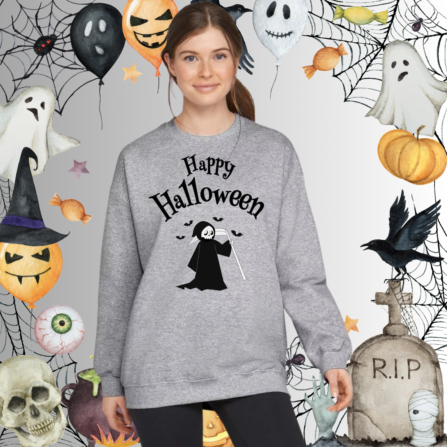 Adult Happy Halloween Reaper Sweatshirt