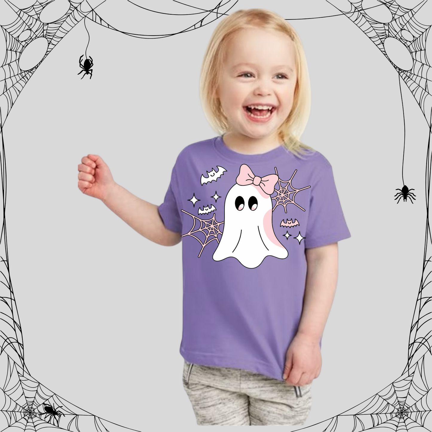 Toddler Cute Ghost Pink Bow Tee