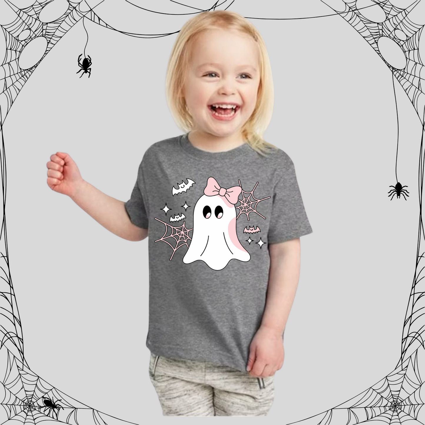 Toddler Cute Ghost Pink Bow Tee