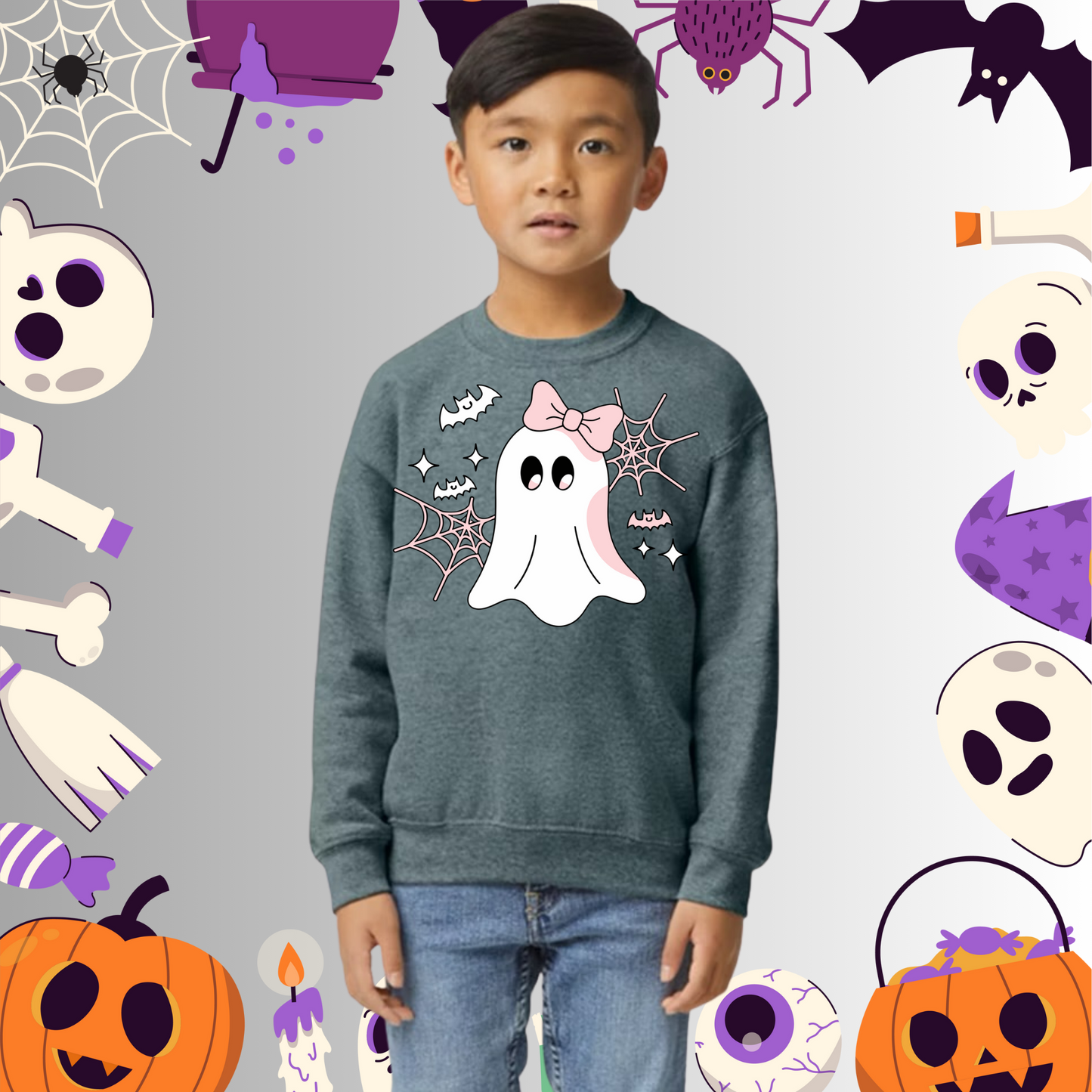 Youth Cute Ghost Pink Bow Sweatshirt