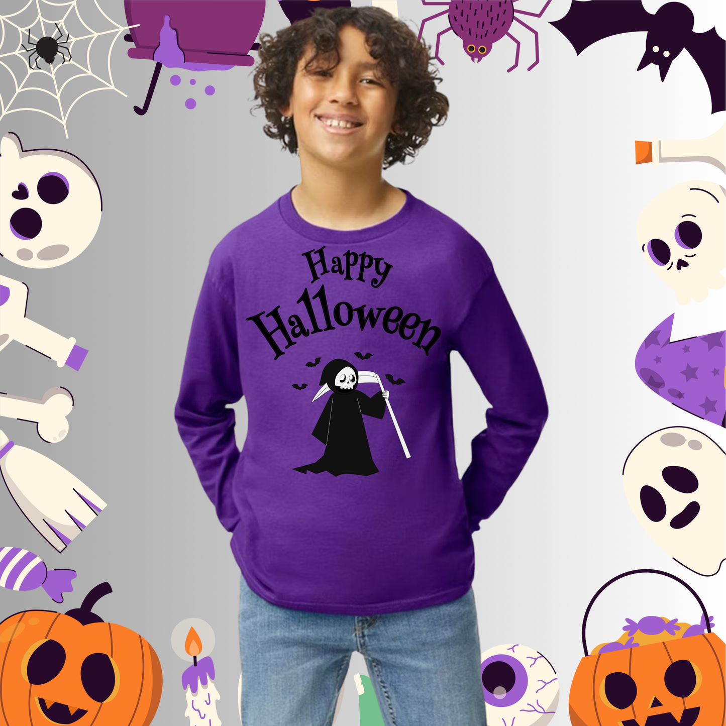 Youth Happy Halloween Reaper Long Sleeve
