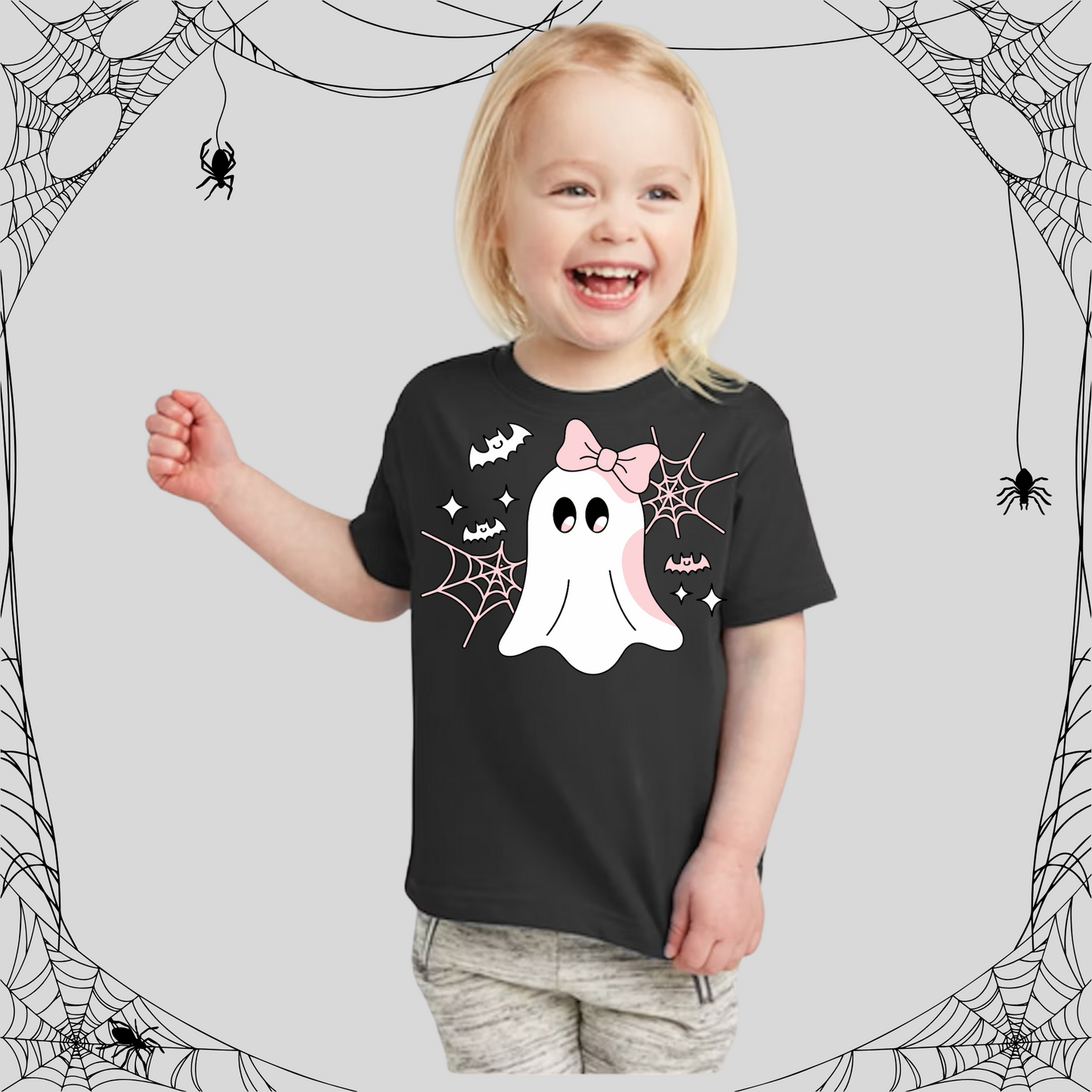 Toddler Cute Ghost Pink Bow Tee