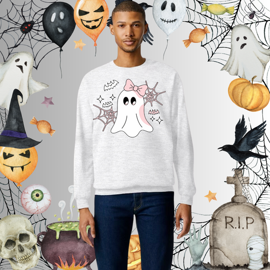Adult Cute Ghost Pink Bow Sweatshirt