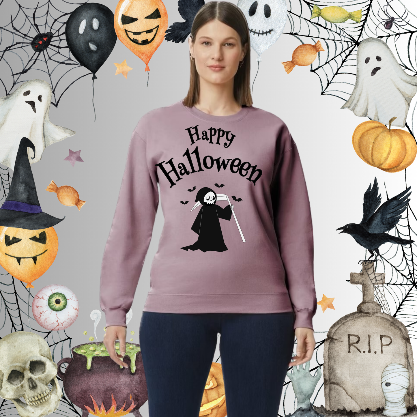 Adult Happy Halloween Reaper Sweatshirt