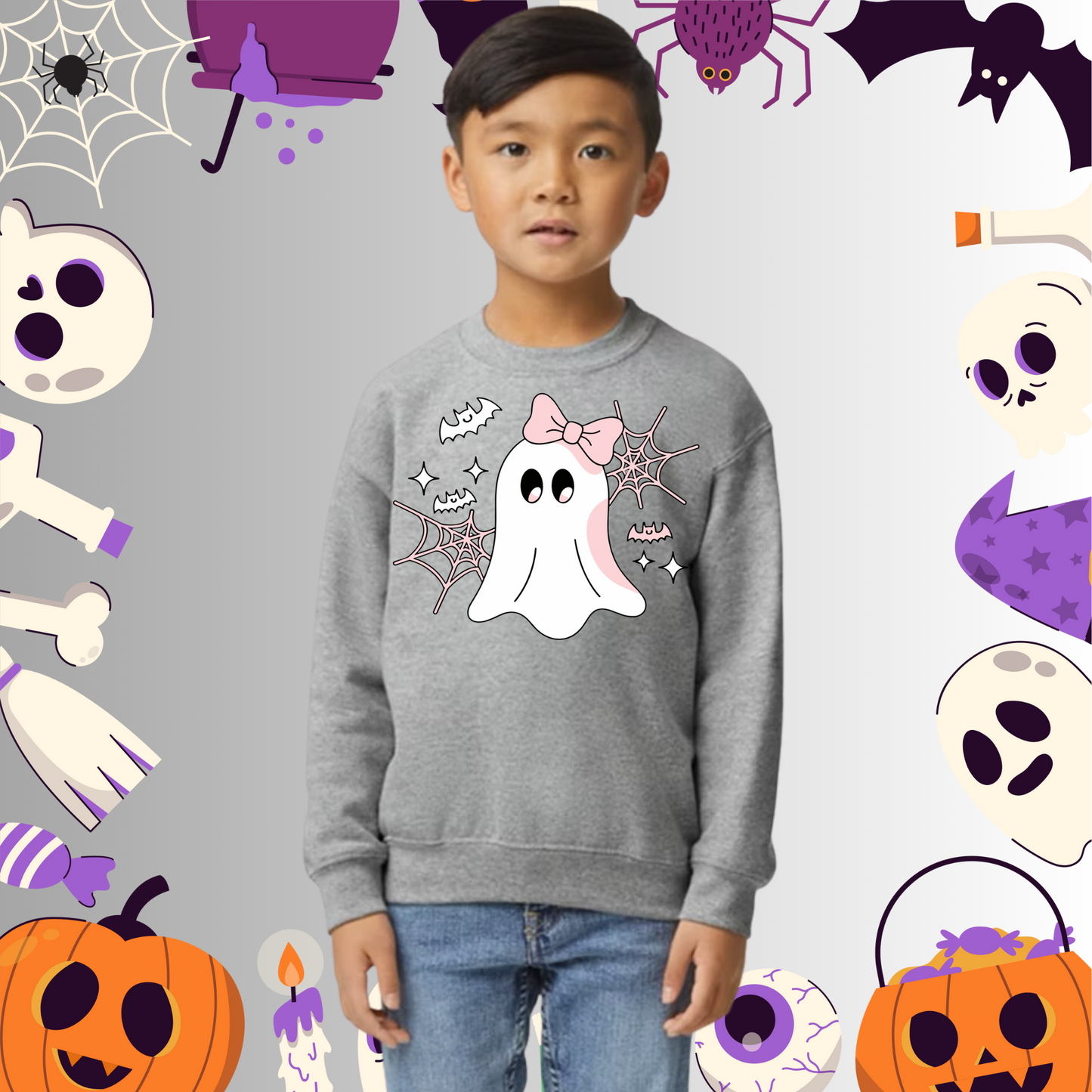 Youth Cute Ghost Pink Bow Sweatshirt