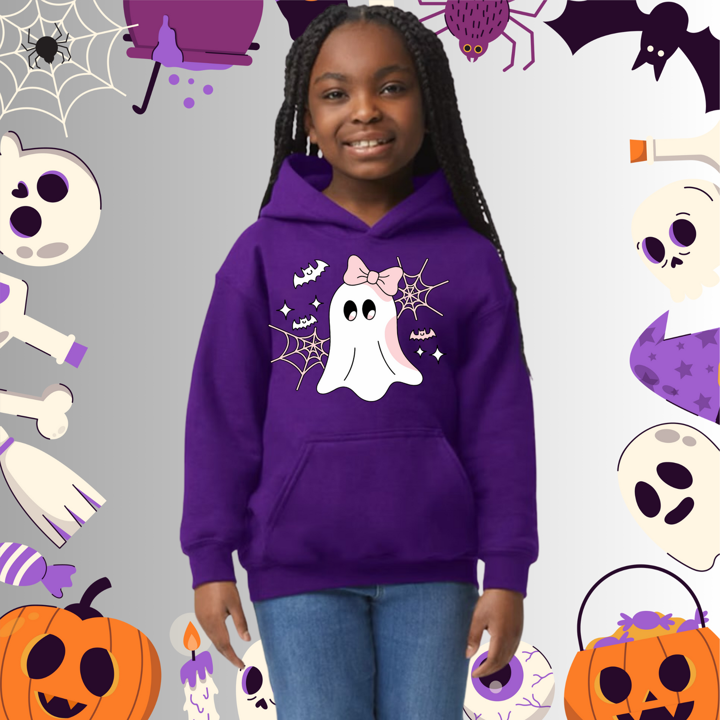 Youth Cute Ghost Pink Bow Hoodie