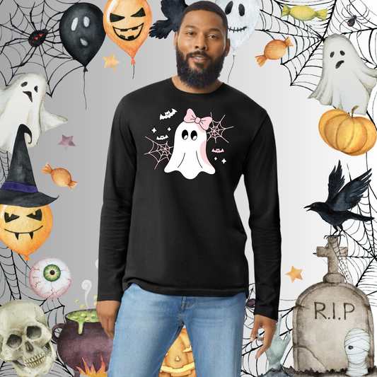 Adult Cute Ghost Pink Bow Long Sleeve