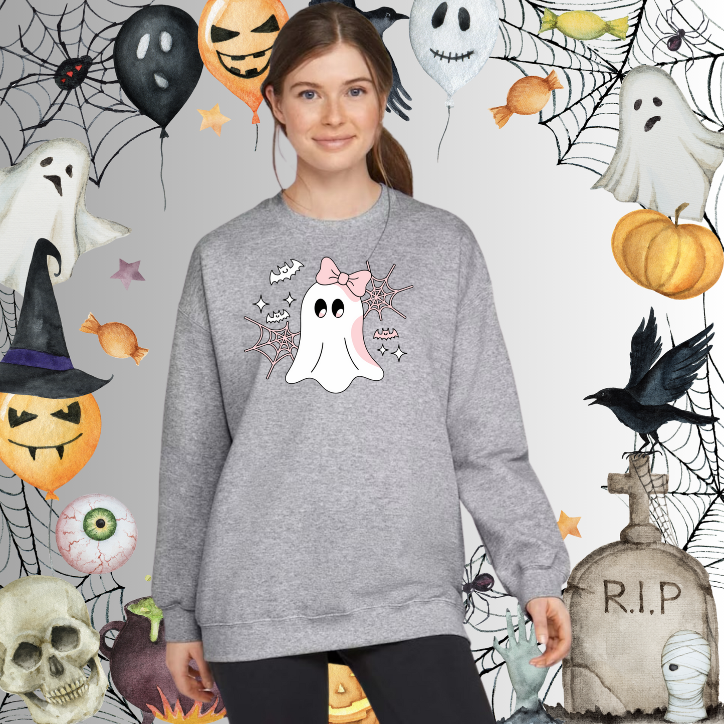 Adult Cute Ghost Pink Bow Sweatshirt