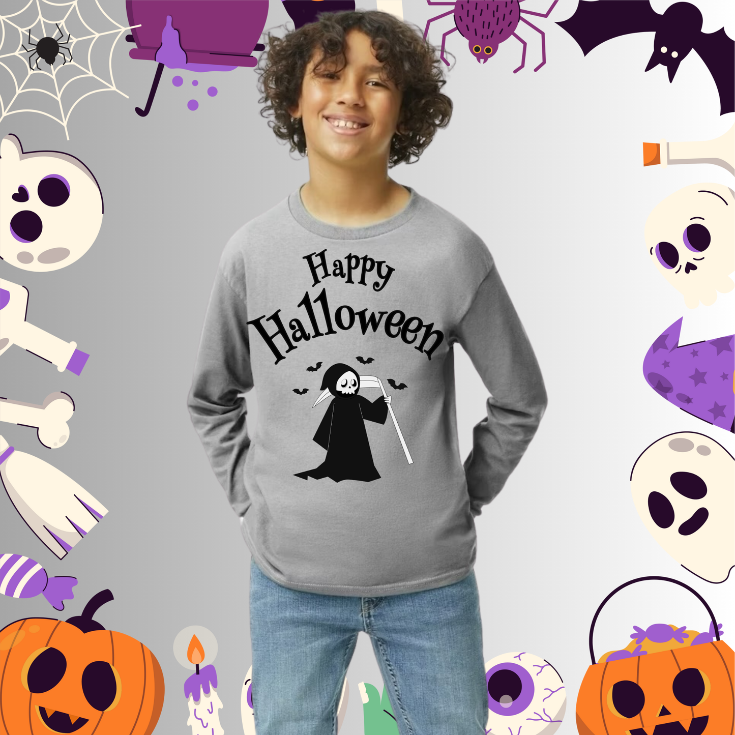 Youth Happy Halloween Reaper Long Sleeve