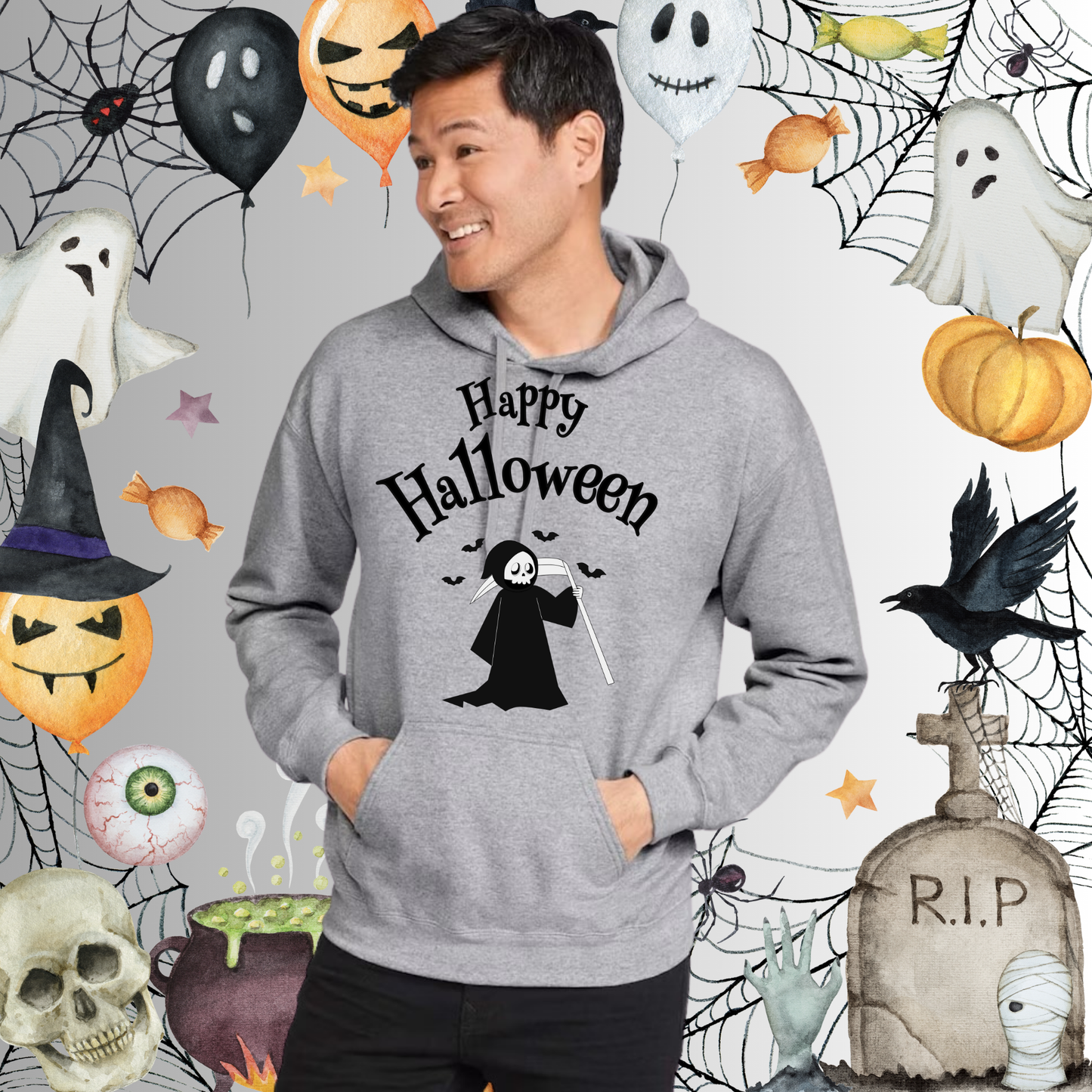 Adult Happy Halloween Reaper Hoodie