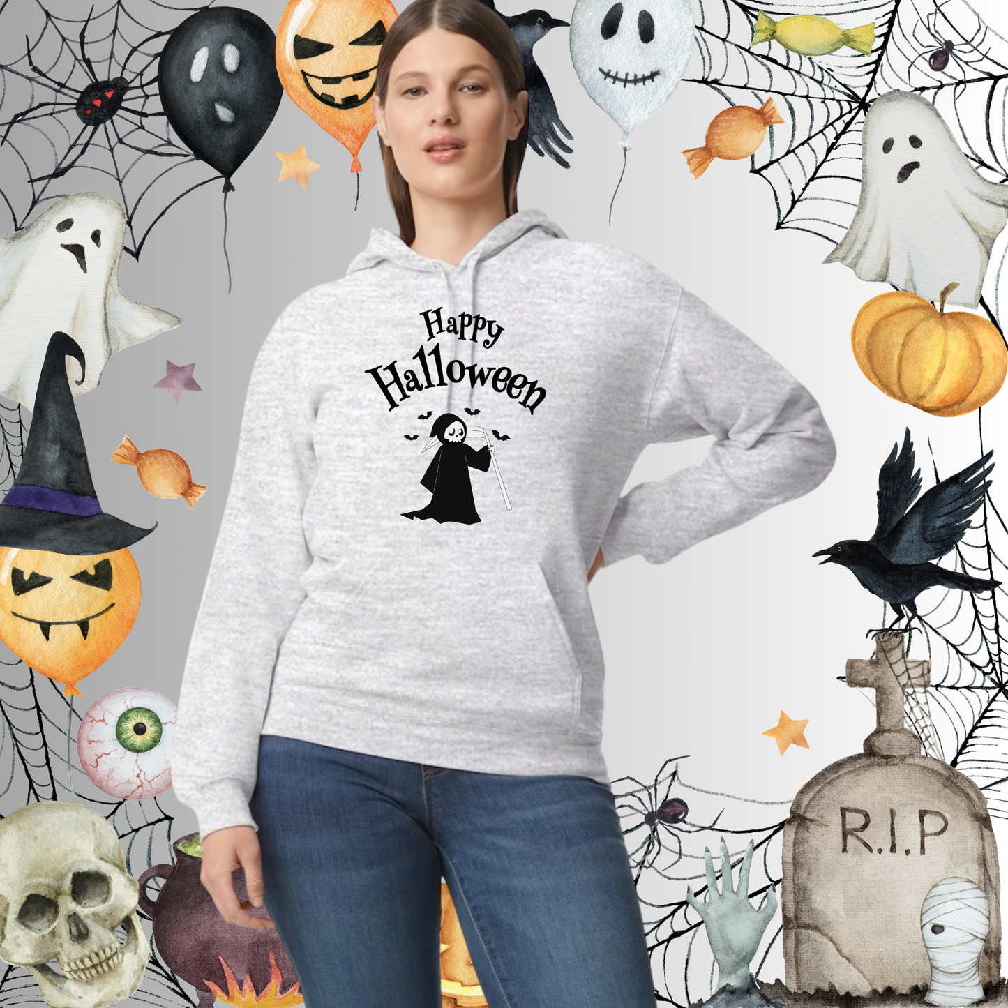 Adult Happy Halloween Reaper Hoodie