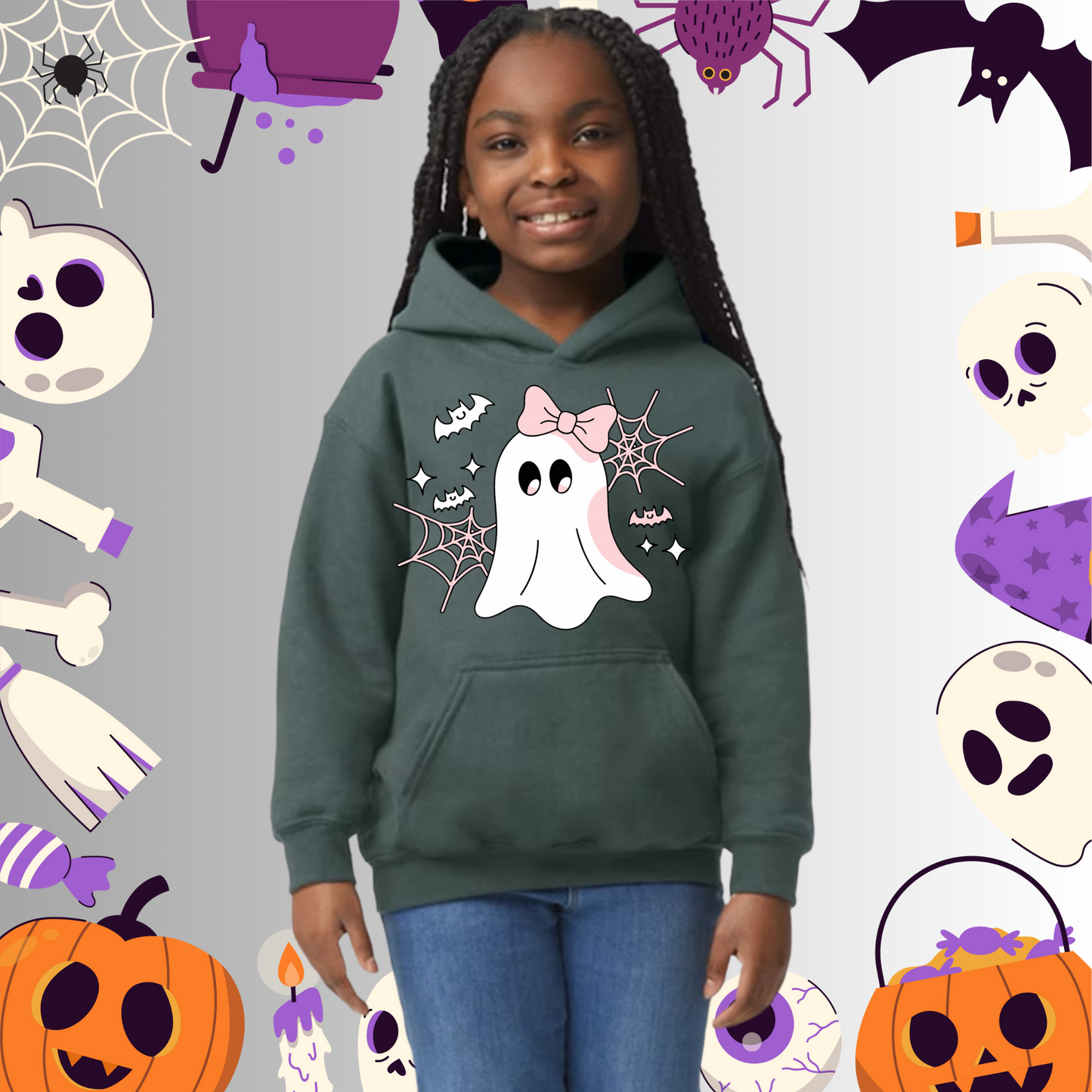 Youth Cute Ghost Pink Bow Hoodie