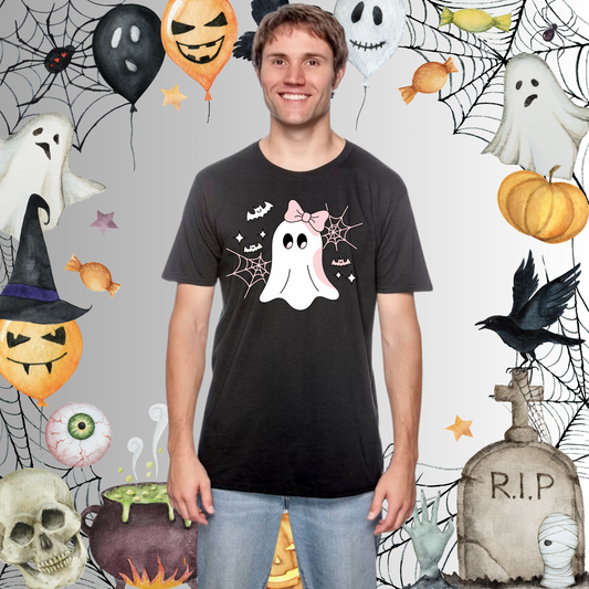 Adult Cute Ghost Pink Bow Tee