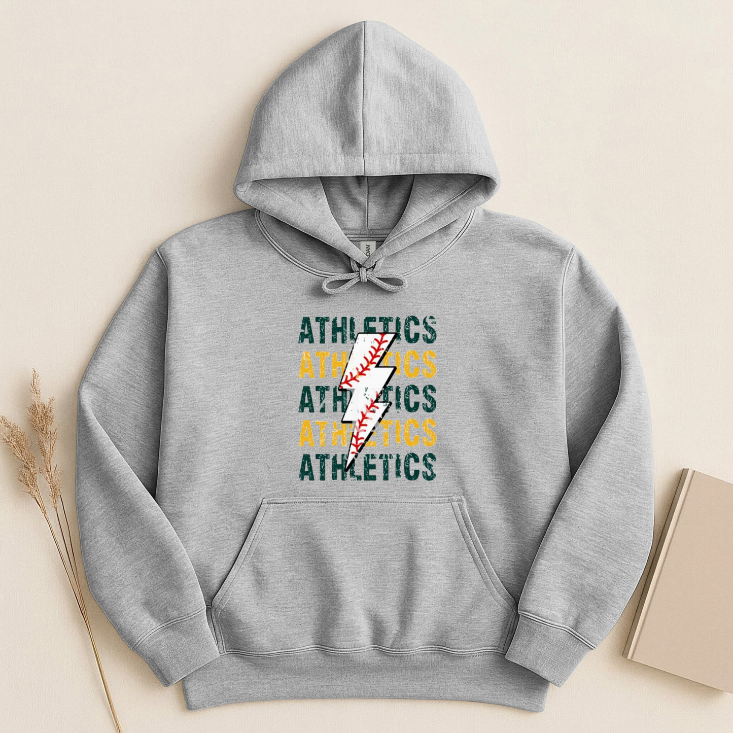 Athletics Lightening Baseball Gildan Hoodie Cotton