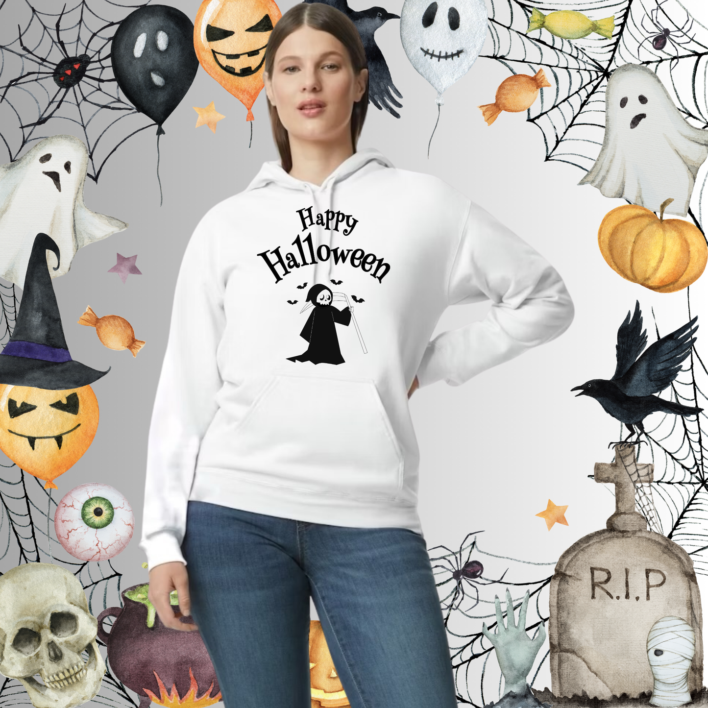 Adult Happy Halloween Reaper Hoodie