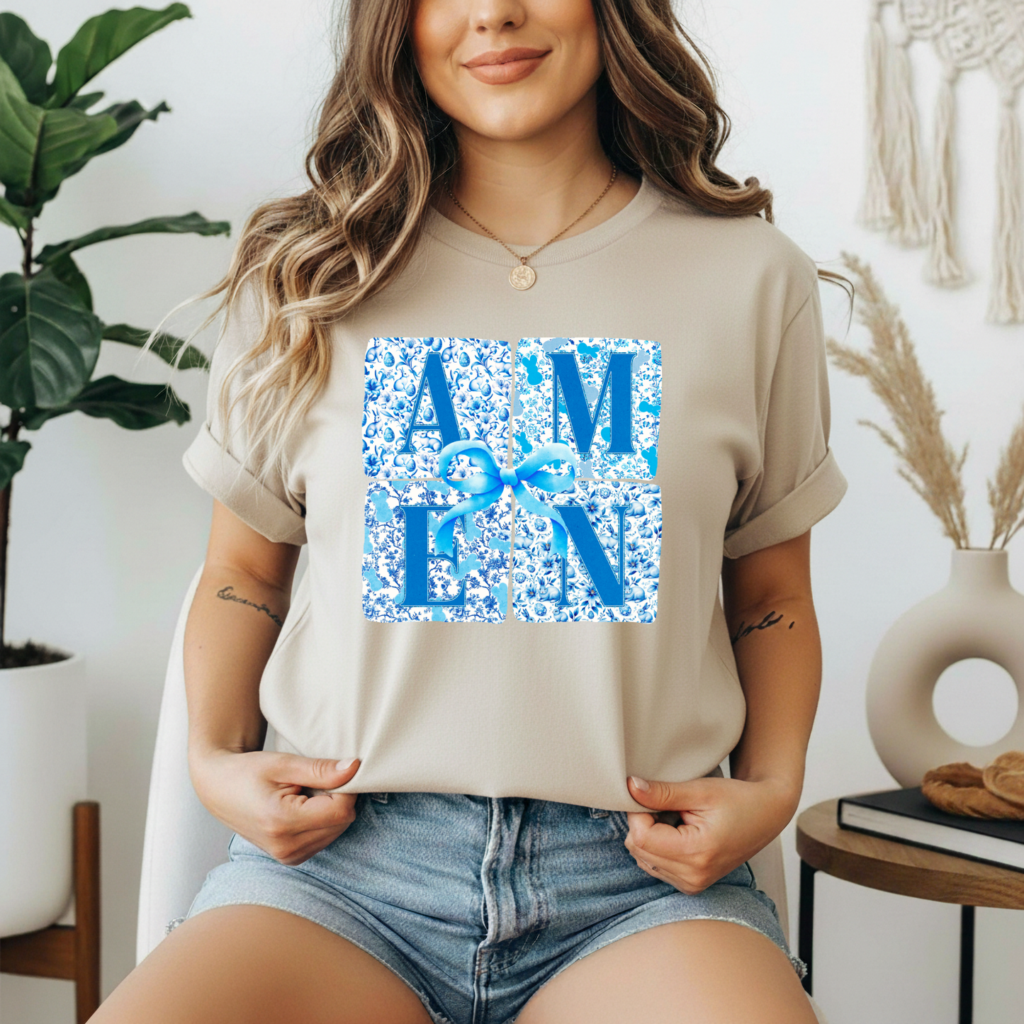 Amen Blue Floral Gildan