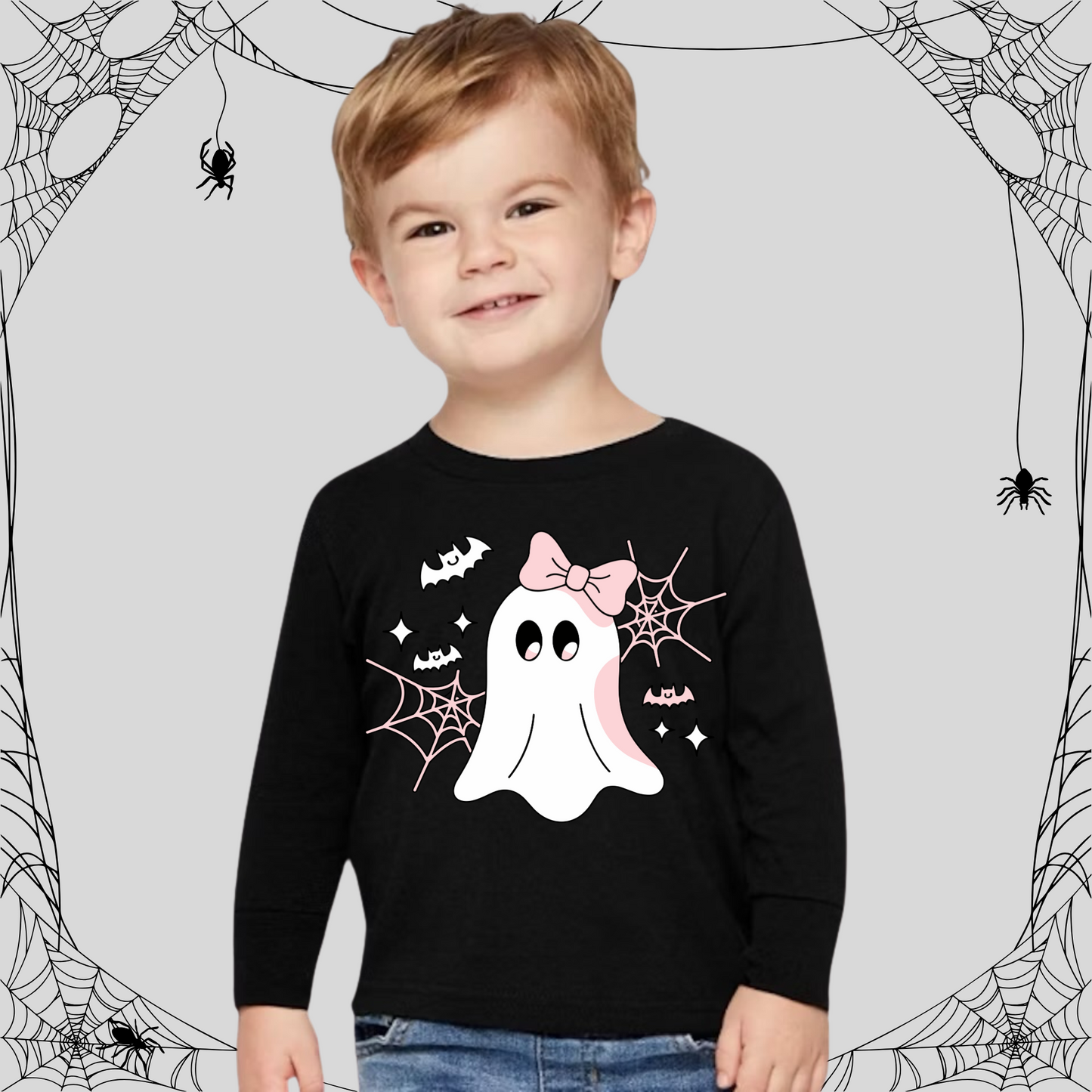 Toddler Cute Ghost Pink Bow Long Sleeve