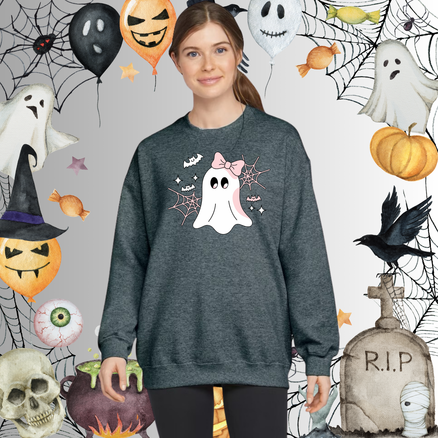 Adult Cute Ghost Pink Bow Sweatshirt
