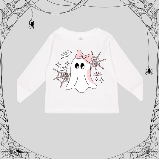 Toddler Cute Ghost Pink Bow Long Sleeve